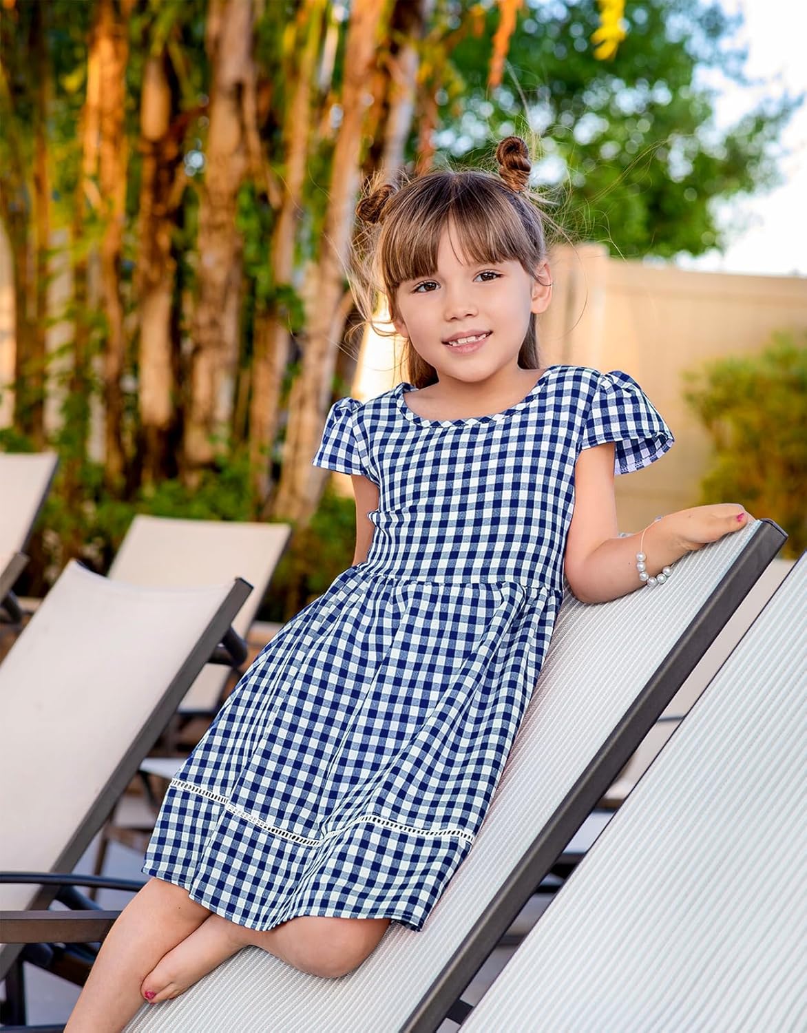 KYMIDY Girls Casual Dress Short Sleeve Buffalo Check Red White Plaid Dresses for Kids 2-8 Years - Image 3