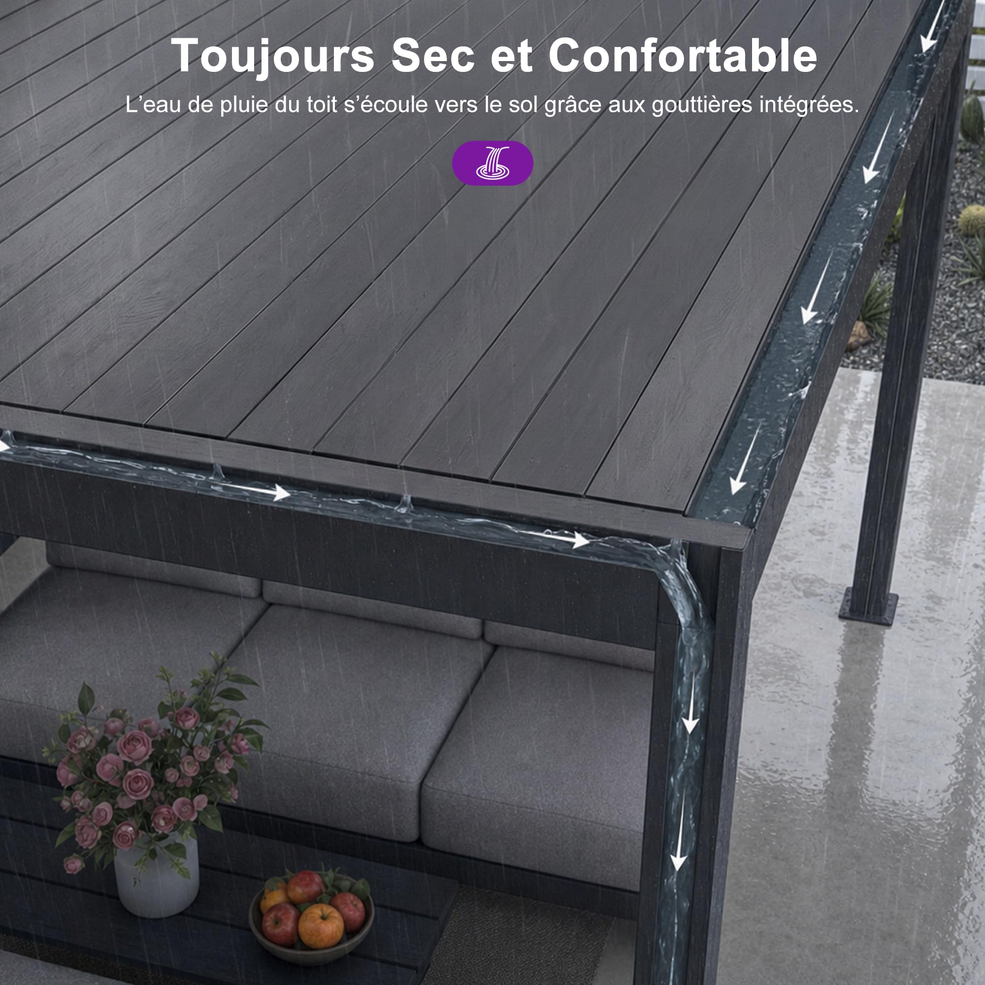 PURPLE LEAF Pergola Bioclimatique Adossée 3 x 4,25 m en Aluminium, Entretien Facile, Pergola Bioclimatique Murale avec Lames Orientables, Résistante UV et Pluie, Idéale pour Jardin et Patio, Gris
