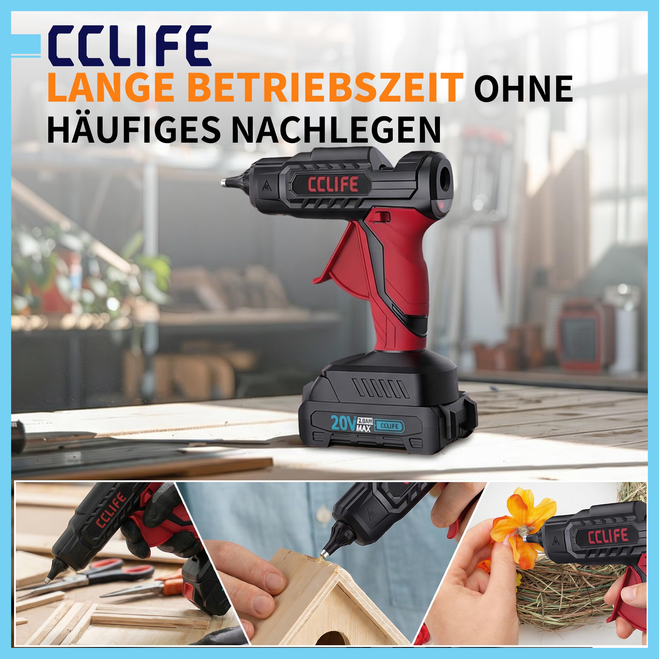 CCLIFE Pistolet do klejenia na gorąco, akumulatorowy pistolet do klejenia na gorąco z 30 sztyftami do klejenia na gorąco, szybkie nagrzewanie 150 s, niekapiący pistolet do kleju, bezprzewodowy typ C
