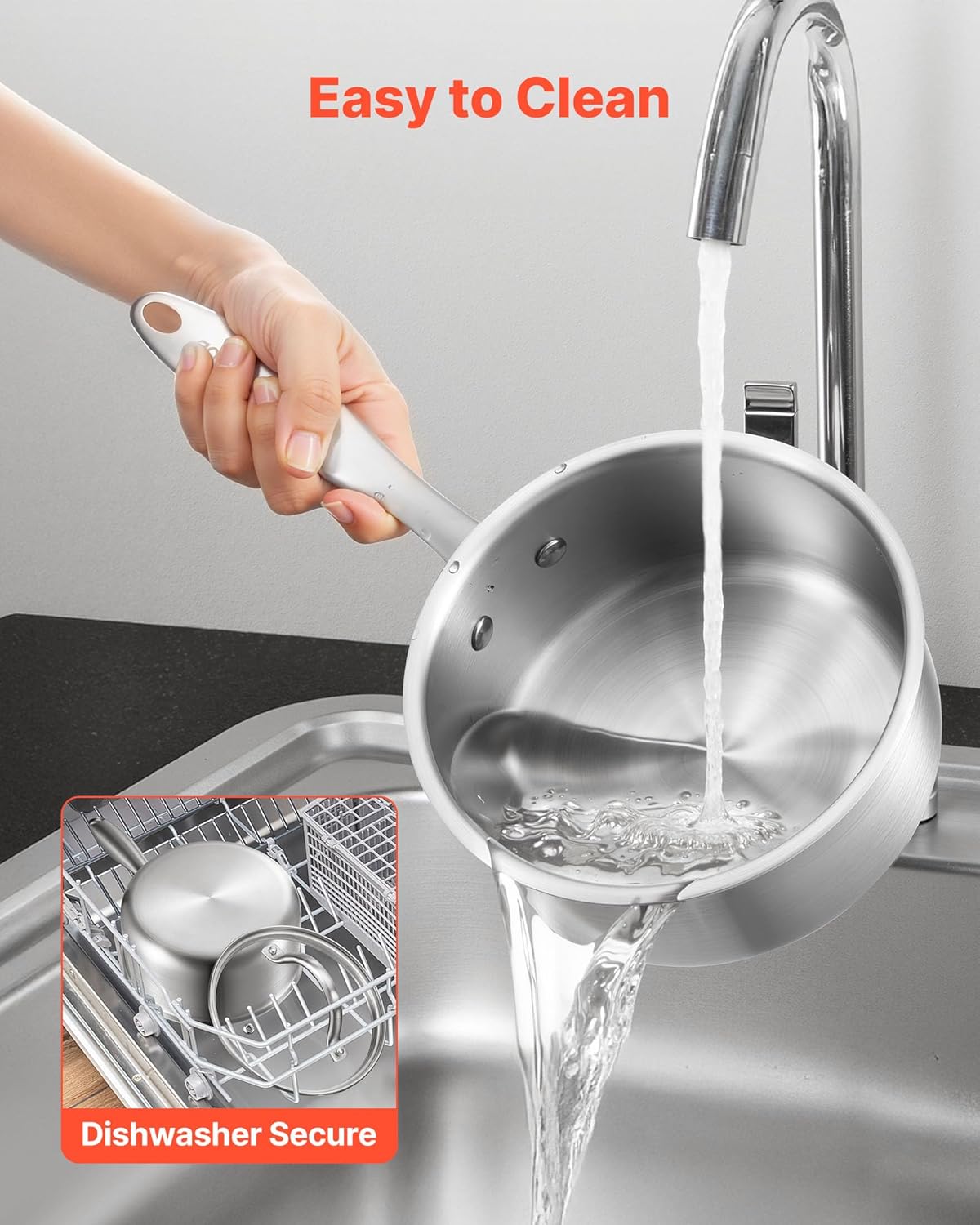 VEVOR 1.5 QT Saucepan, Stainless Steel Saucepan with Glass Lid, Multipurpose Nonstick Stainless Steel Small Cooking Sauce Pot with Ergonomic Handle, Friendly for Oven, Dishwasher, Induction Cooker - Image 4