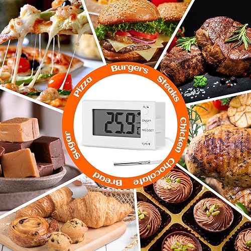 Miniatura 4 de Termómetro digital para horno -58F a 572F-58.0 F-572.0 F, termómetro con sonda, alarma de temperatura alta-baja, LCD, blanco, funciona con pilas (1)