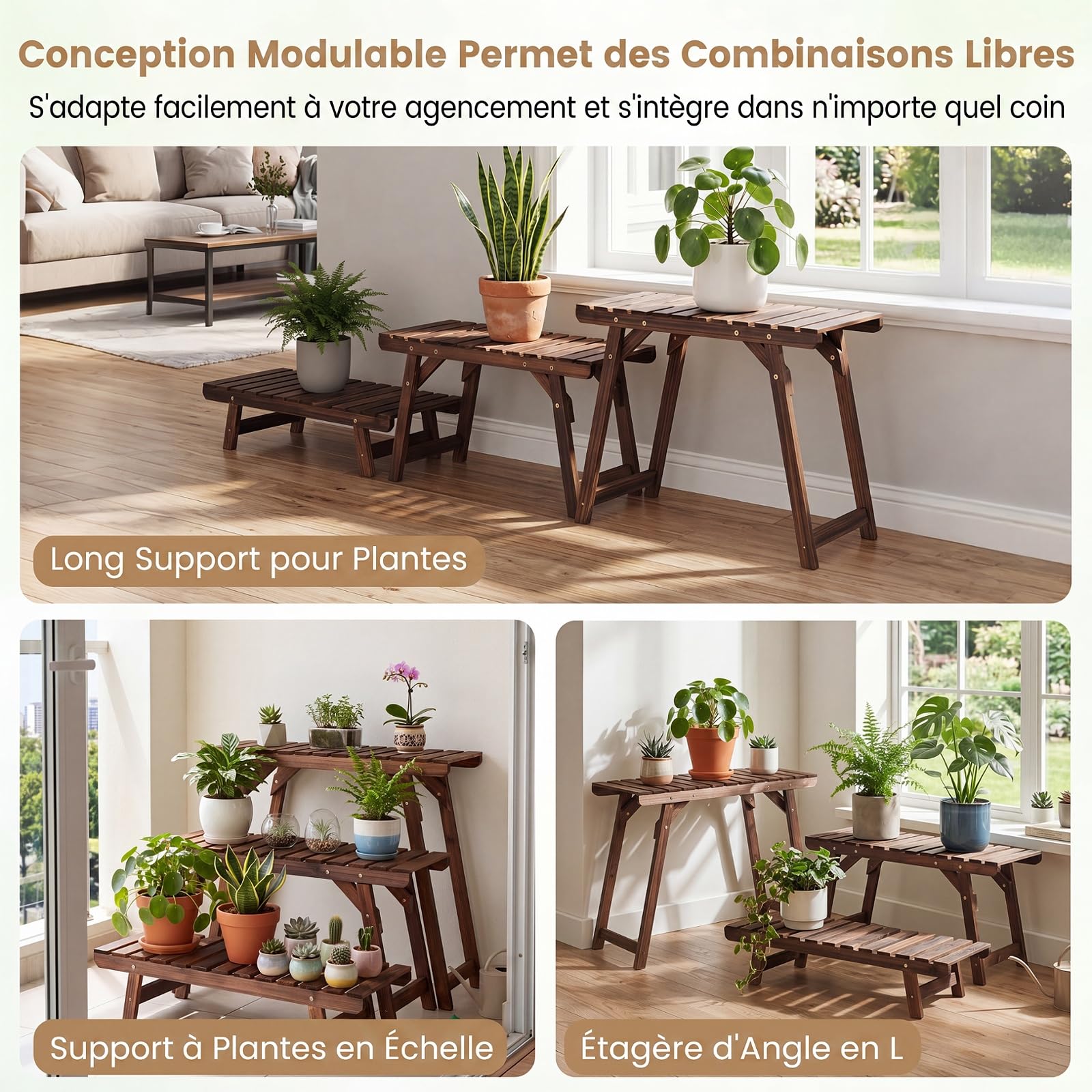 COSTWAY Étagère pour Plantes en Bois 3 Niveaux Indépendant Echelle Escalier Porte-Plante Longueur 70CM Charge 10KG par Niveau pour Jardin Terrasse Balcon