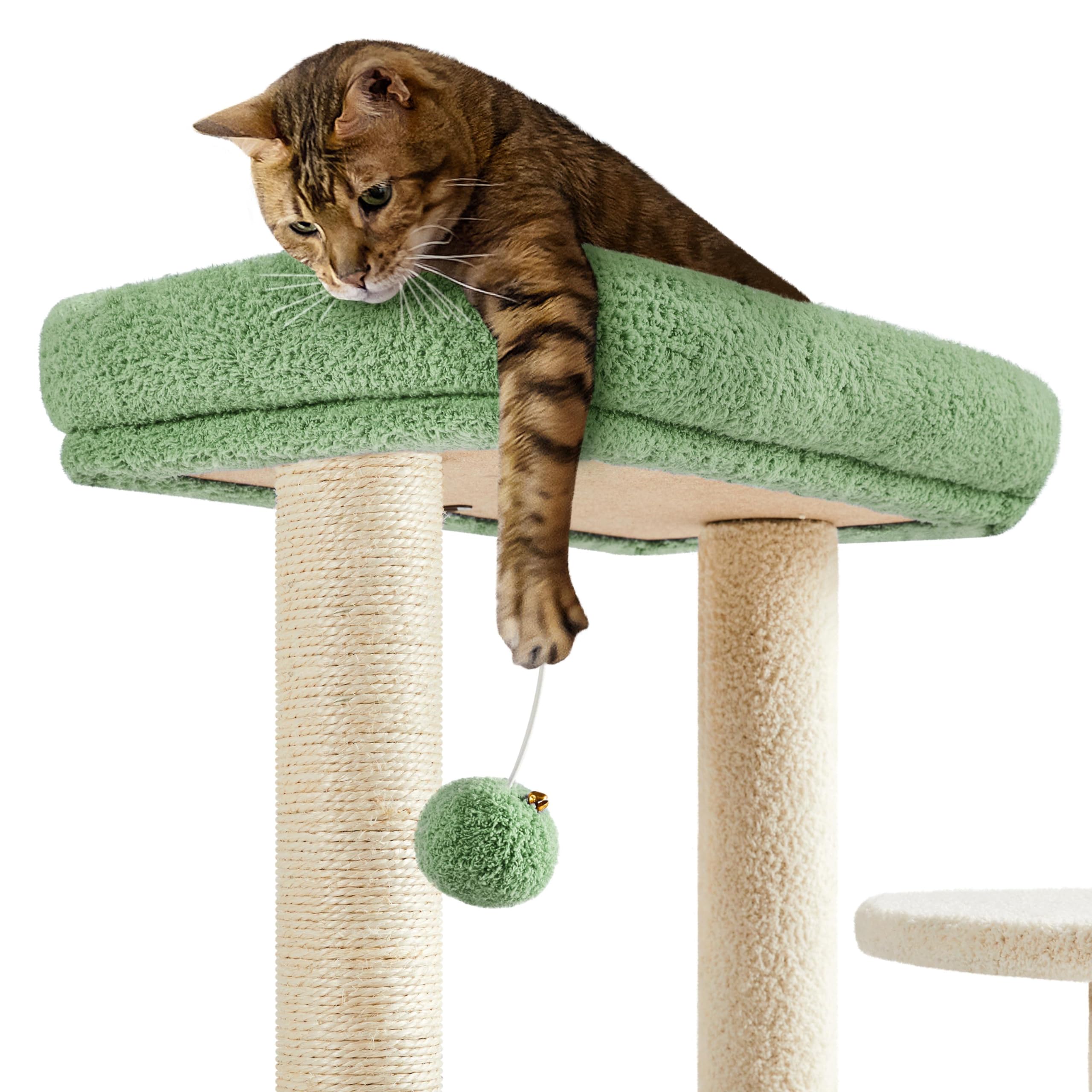 Yaheetech Albero Tiragraffi per Gatti in Sisal Cuccia per Gattini Gioco Gatto con Ciotola Altezza 90cm Verde Militare e Beige