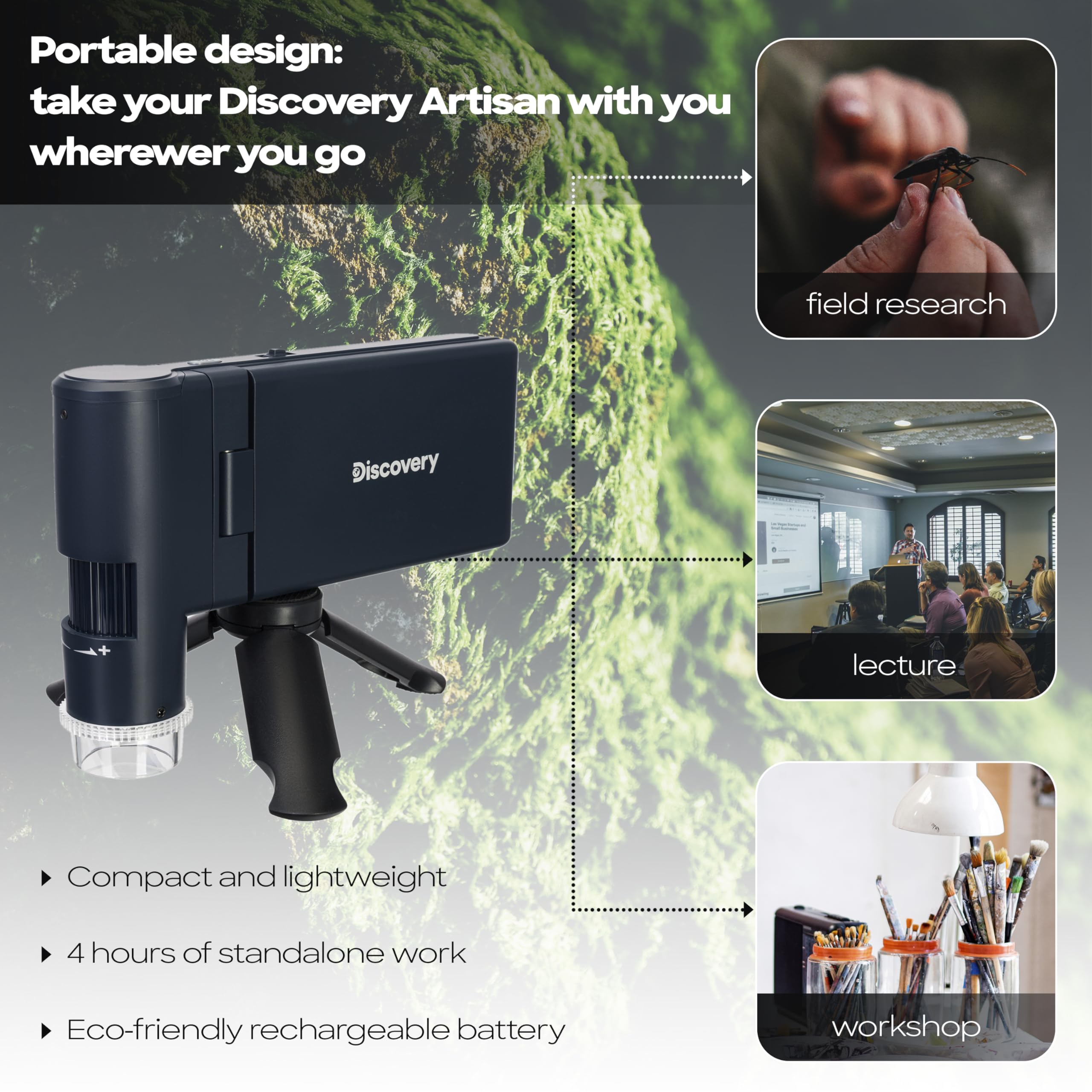 Potente Microscopio USB De Mano Discovery Artisan 1024 con Pantalla LCD De 5″, Cámara Digital y Zoom De 1200x, Compatible con Windows y Mac OS