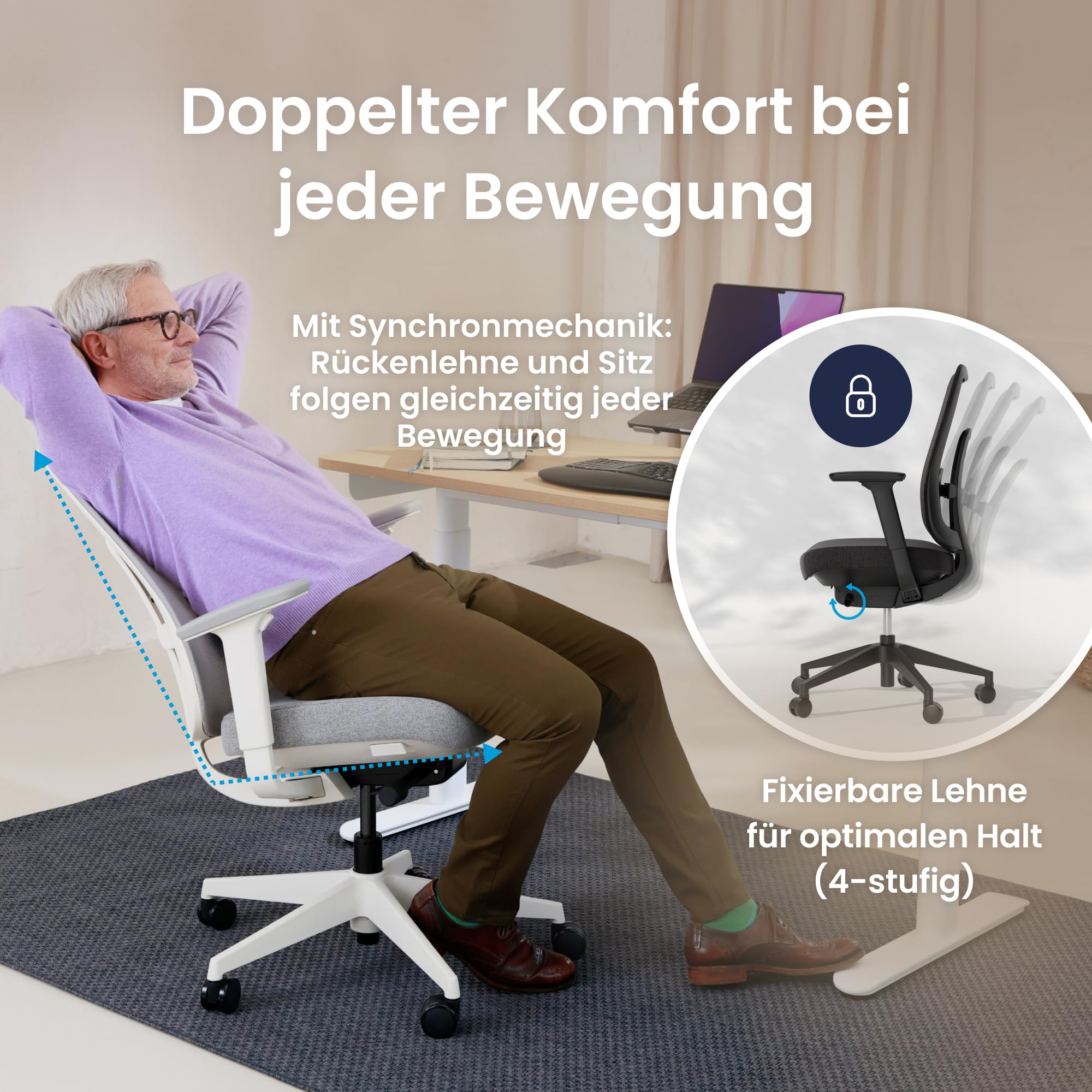 Ergotopia PureBack ergonomischer Bürostuhl – Schreibtischstuhl ergonomisch mit 4D-Armlehnen & Synchronmechanik – Bürostuhl ergonomisch Testsieger – Bequemer Büro Drehstuhl für gesundes Sitzen