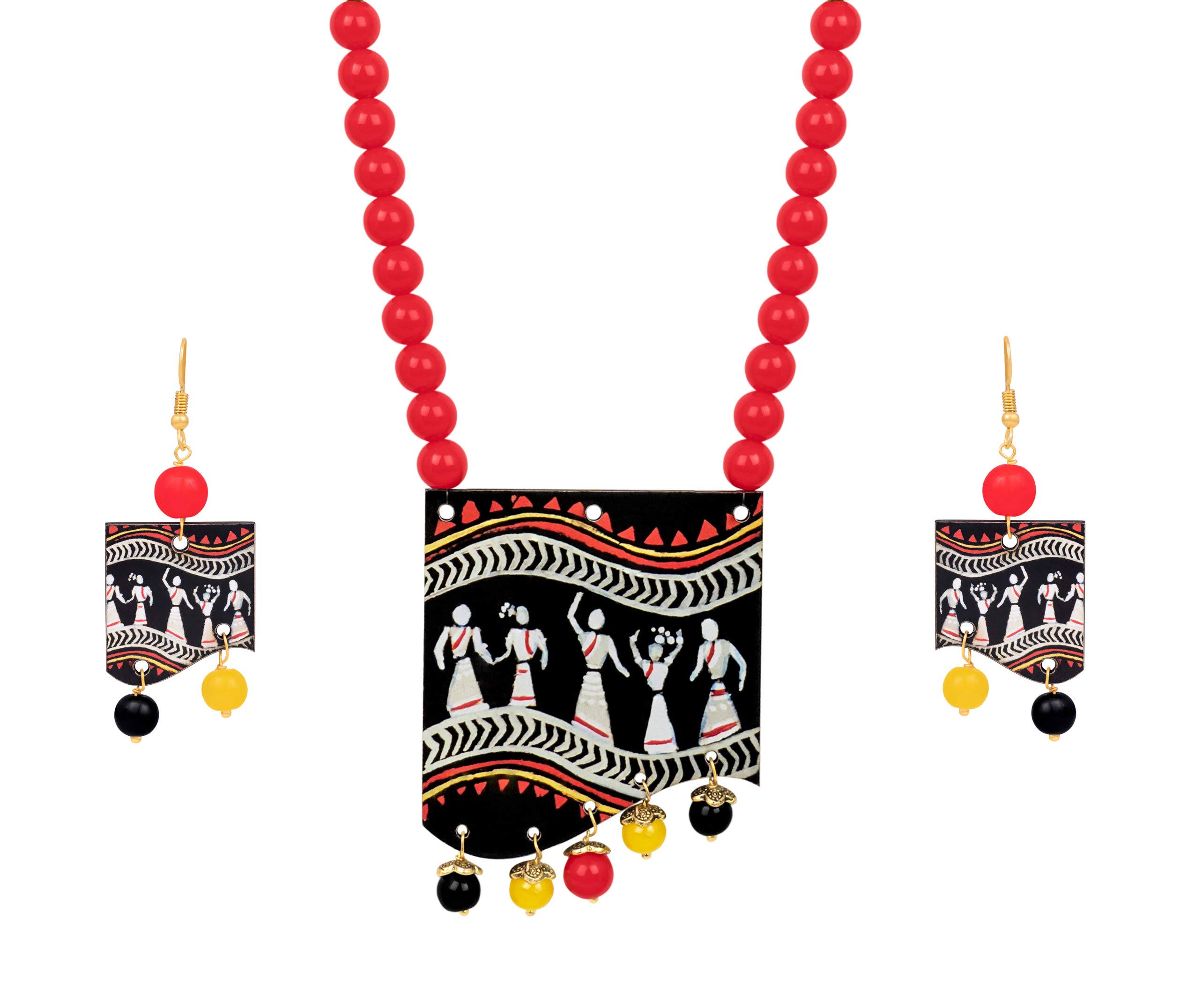 JFL - Jewellery for Less Warli Art Handcrafted Beaded Designer Necklace Set for Women and Girls (Red, Yellow & Black),Valentine (B08QCFH41P) Amazon Price History, Amazon Price Tracker