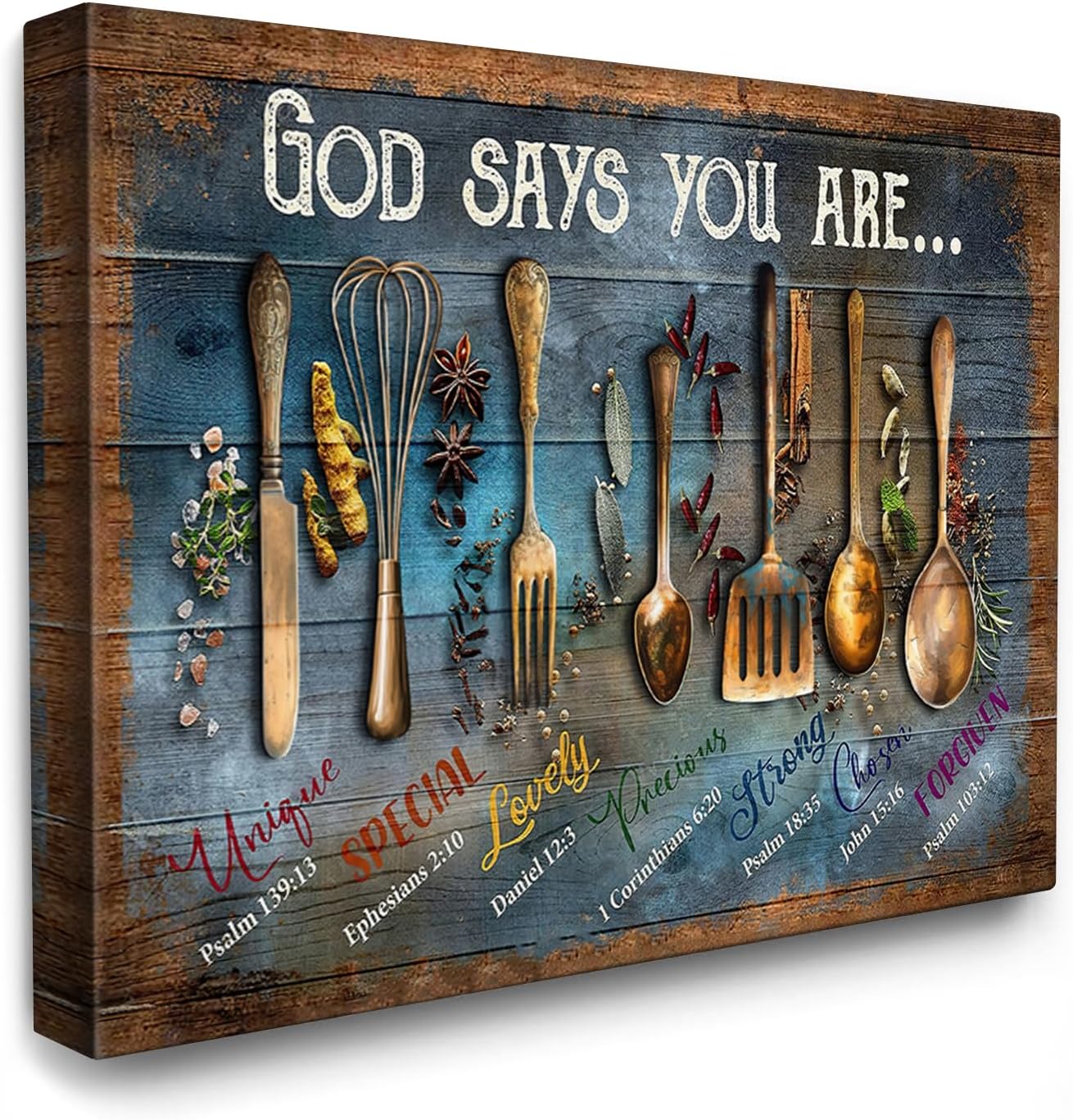 Luslya Kitchen Canvas Wall Art Spoons and Spices Painting Kitchen Wall Decor Framed Posters Home for Living Room Bedroom Bathroom Decoration 12x16 inch