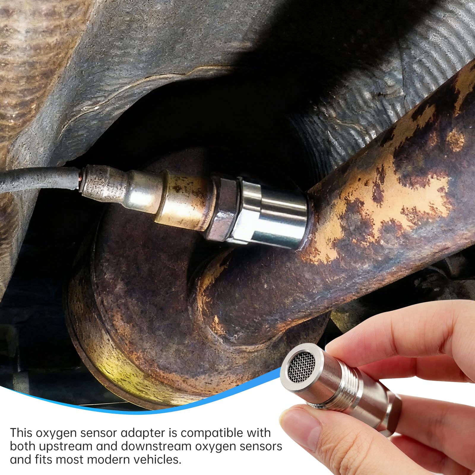 Adapter sondy lambda M18x1,5 - Zestaw 2 przedłużek czujnika tlenu O2 45 mm ze stali nierdzewnej z wbudowanym filtrem, kompatybilny z autami benzynowymi i Diesla, akcesorium do układu wydechowego