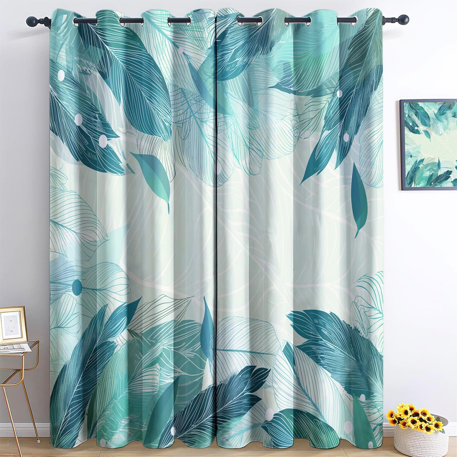Rideaux occultants enfant turquoise L140xH160 cm lot de 2