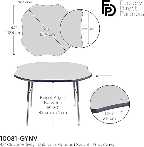 Miniatura 2 de FDP Clover - Mesa escolar y de oficina (48 x 48 pulgadas), patas estándar con deslizadores de bolas para entornos de asientos colaborativos, altura