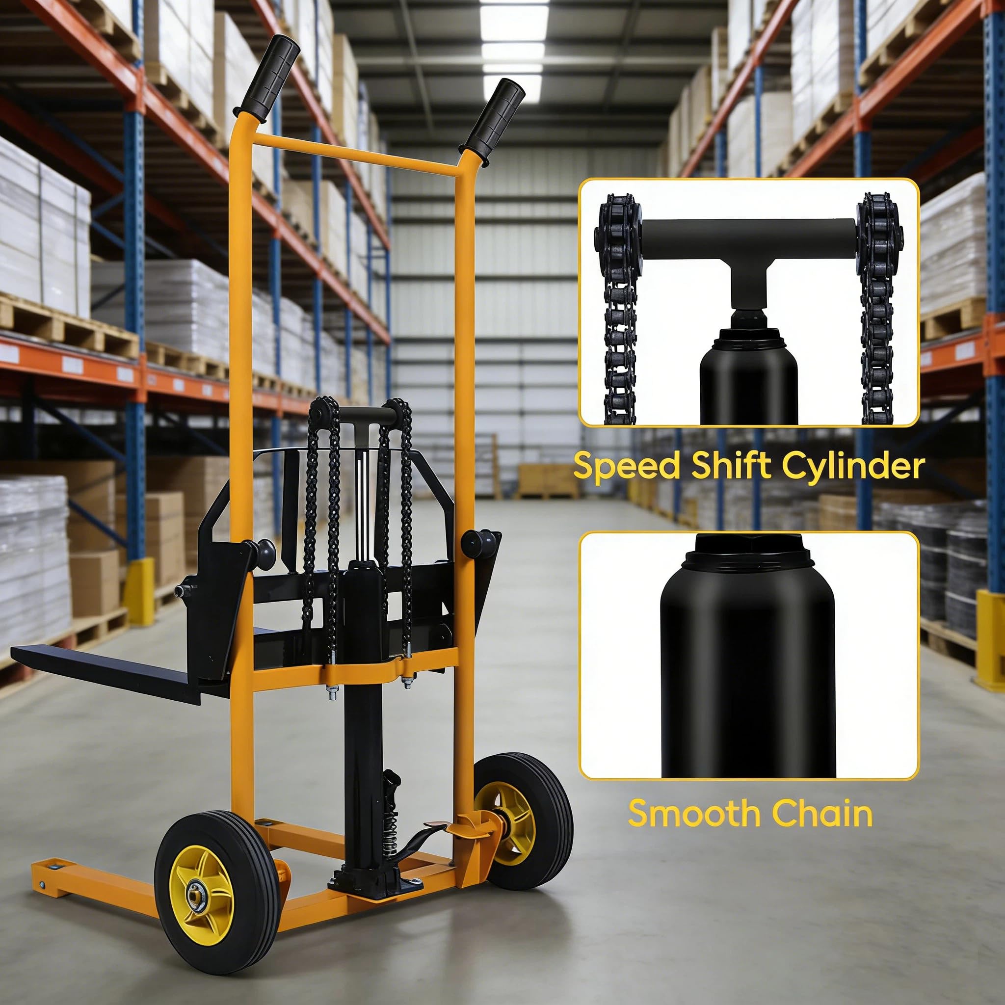 Apilador Manual (200 Kg) ElevacióN 900 mm Apilador Transpaleta Carretilla Elevadora Elevador de Carga Industrial Elevador HidráUlico PortáTil de Materiales