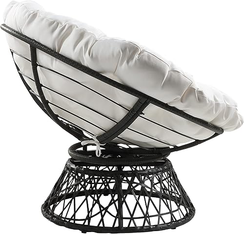Miniatura 5 de OSP Home Furnishings – Silla Papasan de mimbre con giro de 360 grados, marco gris con cojín blanco