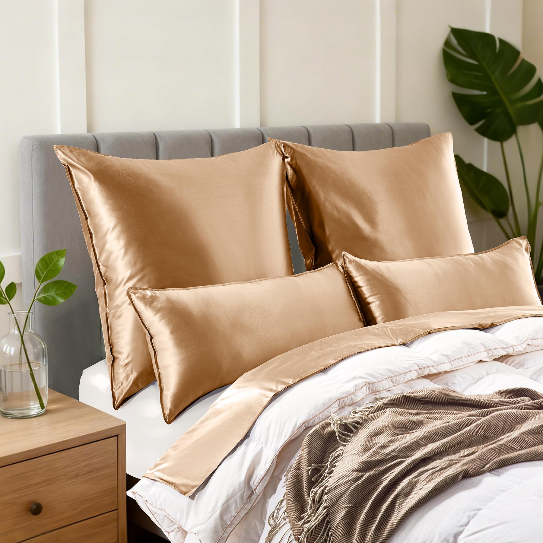 Fundas de Almohada de Seda 100% Morera Natural 22 Momme, Suaves y Cuidado de la Cabello Funda de Almohada de Seda 2 Piezas Champán (40 * 80cm)