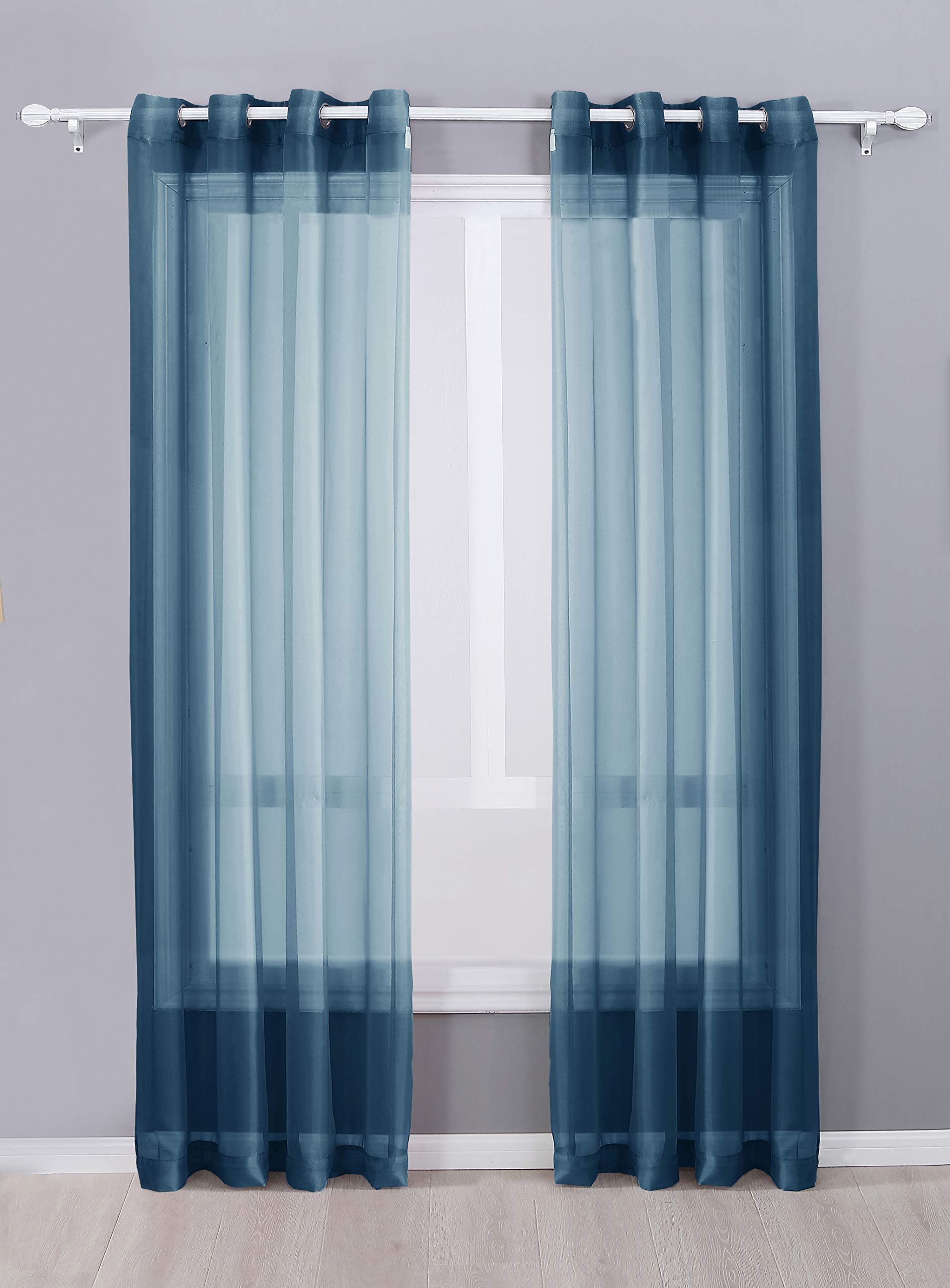 Decotex 2 Piece Sheer Voile Grommet Top Window Curtain Panel Drapes (54" X 84", Navy Blue)