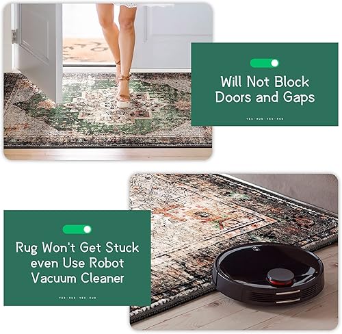 Miniatura 4 de YesRug Alfombra lavable de 2 x 6 pulgadas color verde estilo bohemio para entrada pasillo cocina lavandería baño antideslizante lavable estilo