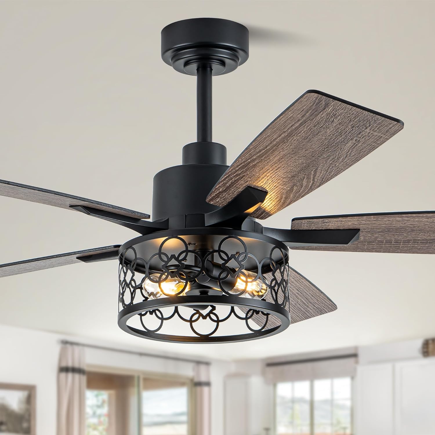 Bella Depot 52" Ceiling Fan with Light, Farmhouse Caged Chandelier Fan with Lights and Remote, Vintage Rustic Indoor Fandelier with Silent Motor for Dining Living Room Bedroom, (Bulbs not Included)