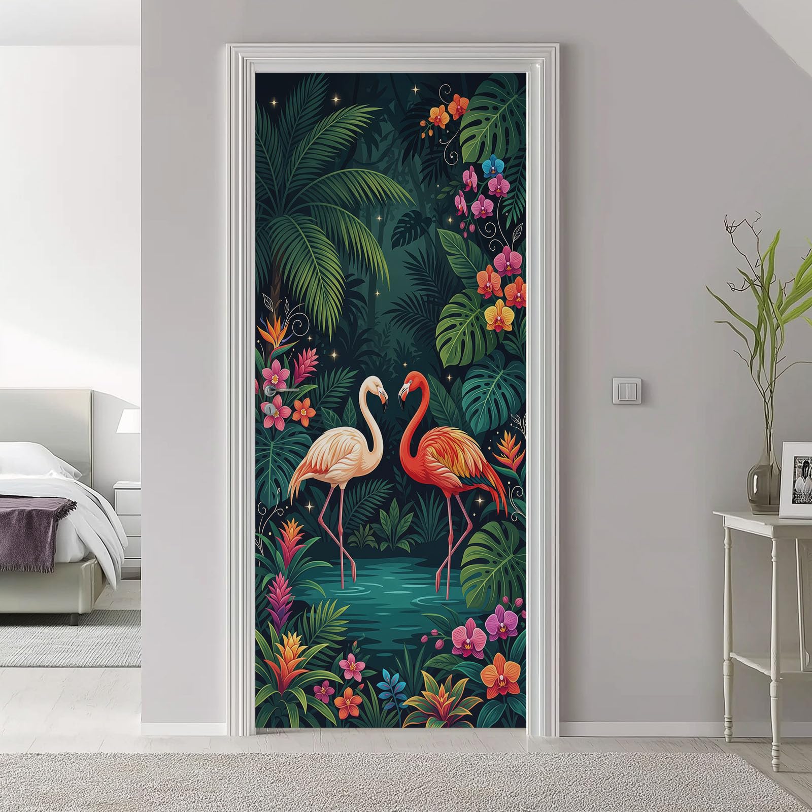 3D Türaufkleber Selbstklebend 95 x 215 cm Tropisch Flamingo TürPoster