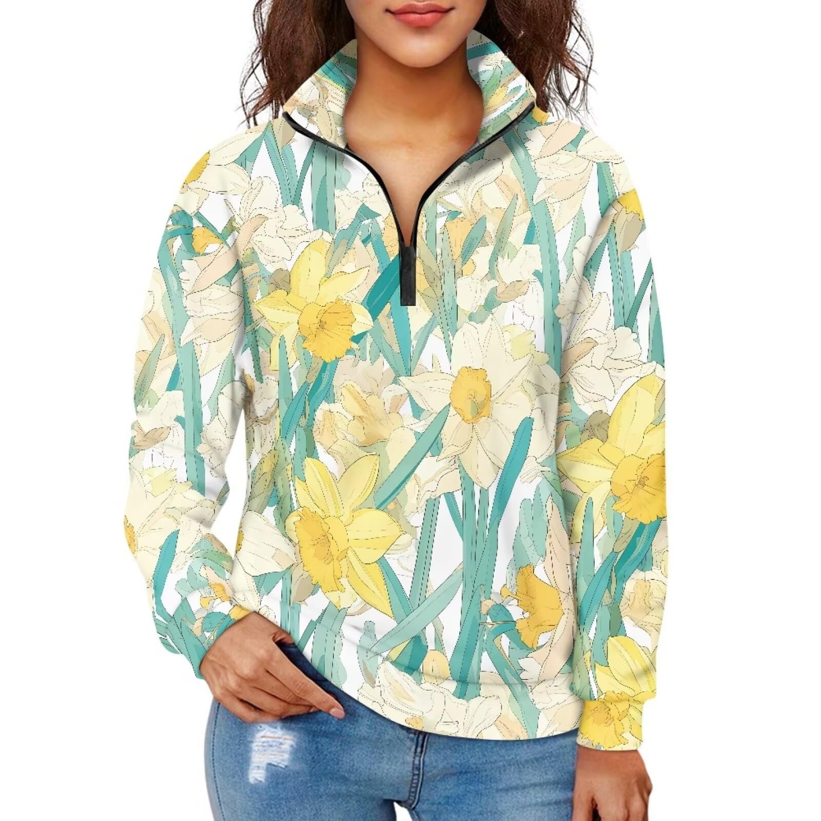 Irisjudy Tiger Head Stripe Women Half Zip Pullovers Gothic Flame Oversized Sweatshirt Pumpkin Piano Pullover Fall Outfits