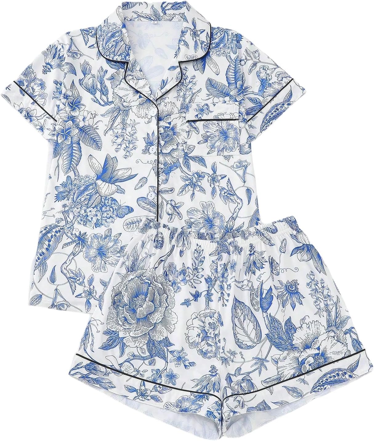 SHENHE Women's Floral Pajama Set 2 Piece Button Down Boho Vacation Shirt with Shorts Cute Pjs Set Lounge Pj