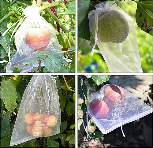 Miniatura 5 de 100 bolsas de malla de frutas de organza de 6 x 8 pulgadas, bolsas de protección de frutas con cordón, bolsa de barrera de red para plantas de