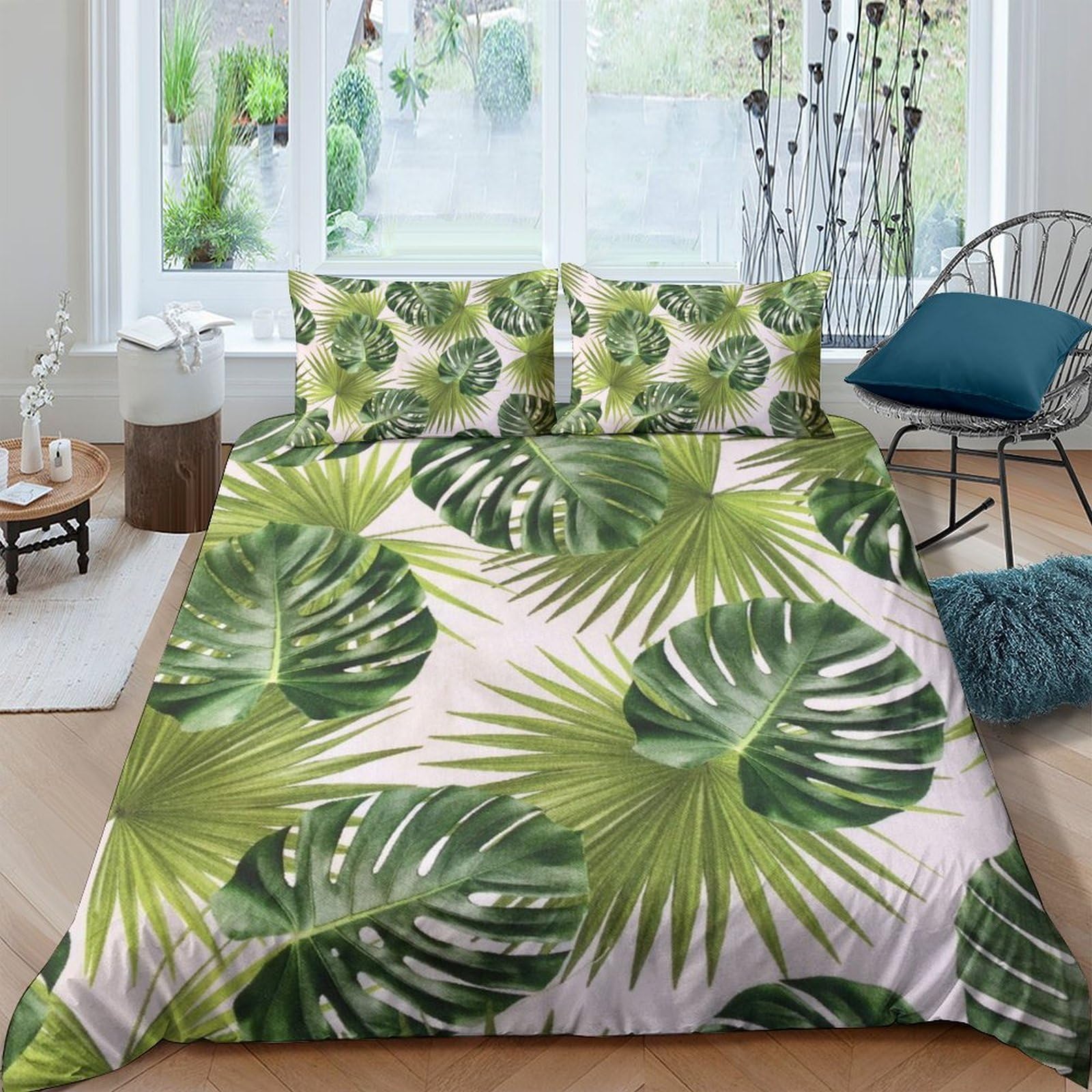 Ctjqhvkz Style-6 3D Printed Tropical Leaf Fitted Sheet Microfiber Soft Green Monstera Bed Cover For Bedroom Guest Room Decor Single（135X200cm）