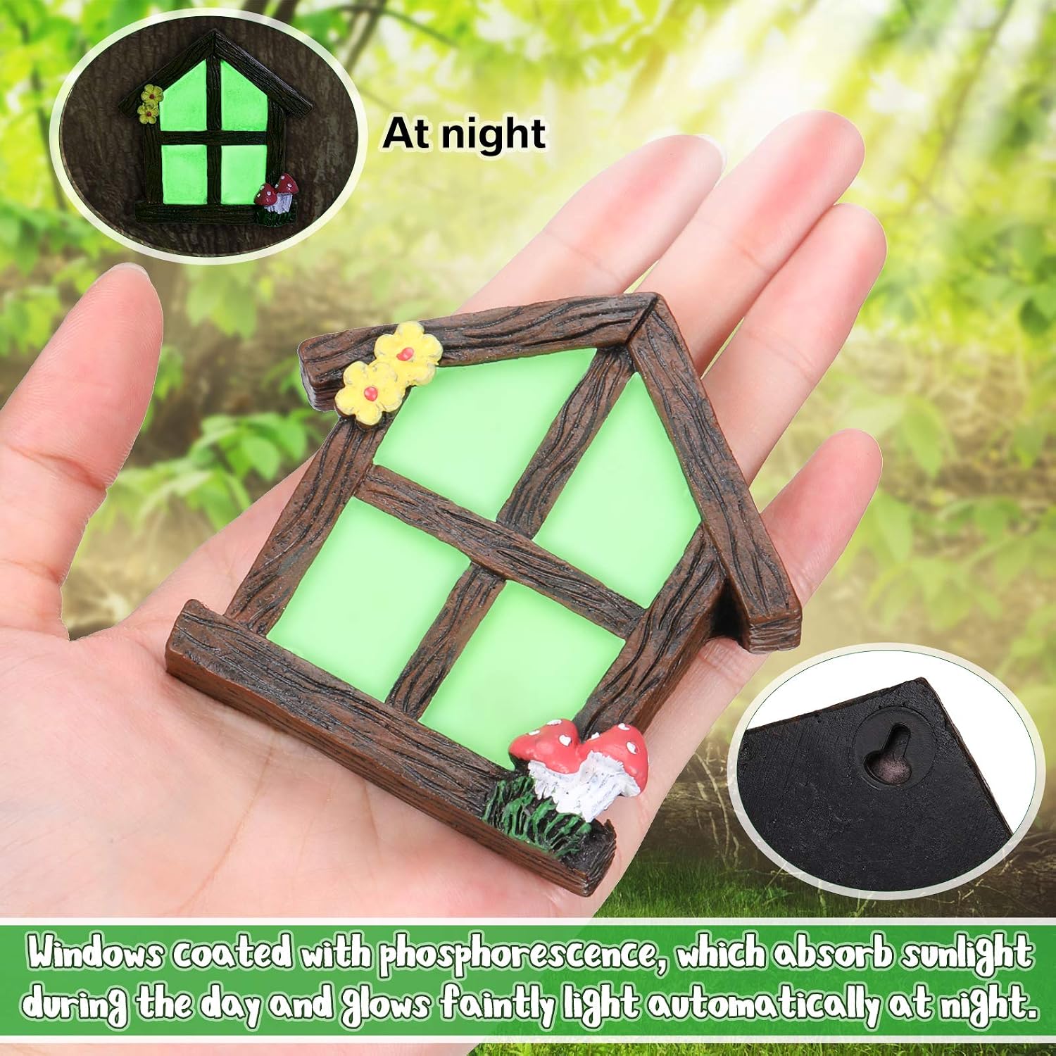 Syhood Fairy Door and Window Miniature Summer Home with Lamp Room Wall and Trees Outdoor Glow in Dark Fairies Sleeping Yard Art Garden Sculpture Patio Lawn Decor Ornament Gift(Stone Style) - Image 4