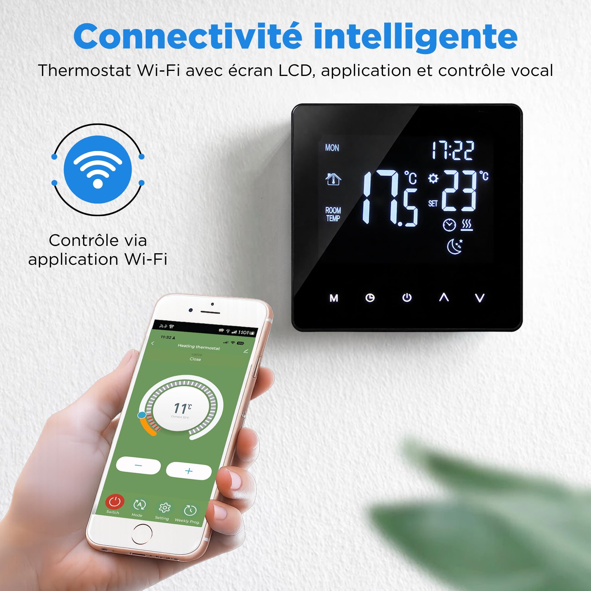 BeFit24 WiFi Thermostat pour Plancher Chauffant | Thermostat WiFi Tuya | Thermostat Mural Connecte Prog 7 J | LCD Afficher | Compatible Alexa & Google Assistant | 16A 3600W