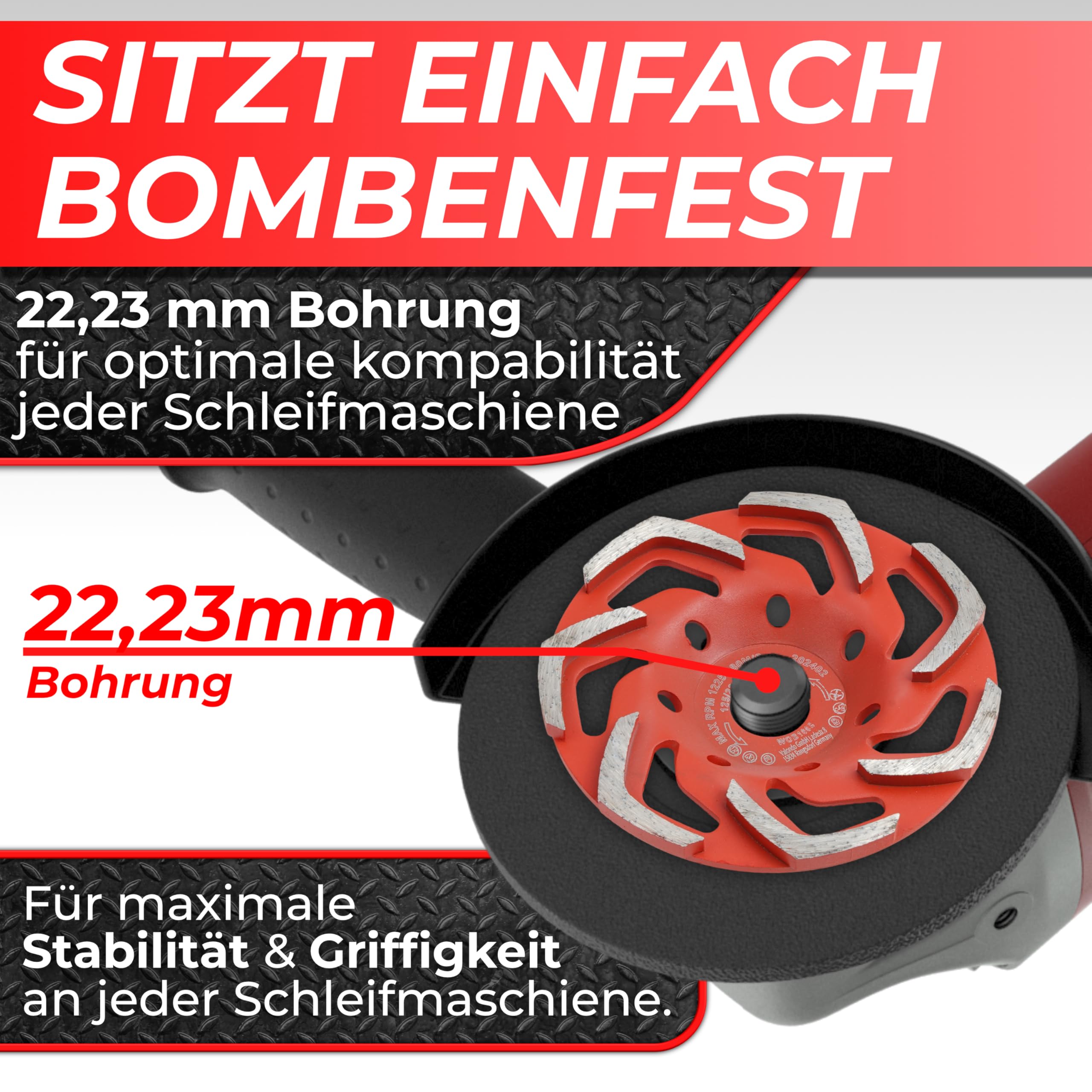 Woltersberger® Diamentowa tarcza szlifierska 125 mm x 22,23 mm, diamentowa szlifierka do szlifowania betonu i twardych materiałów budowlanych, granit, kamień naturalny, jastrych, tynk, marmur