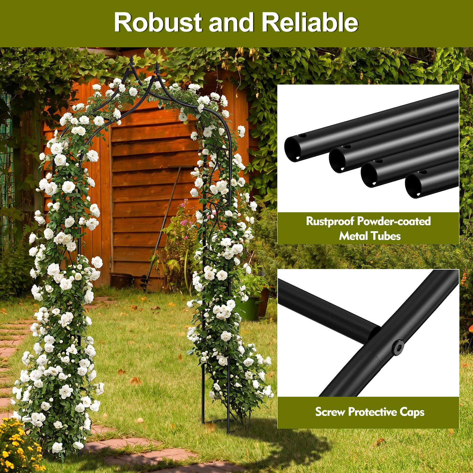Gartenbogen aus Metall, Wetterfest, Stahlrahmen-Gartenbogen für Kletterpflanzen, Rosen, Gemüse, Rankgittertor mit Erdspießen für Hochzeiten und Außendekorationen