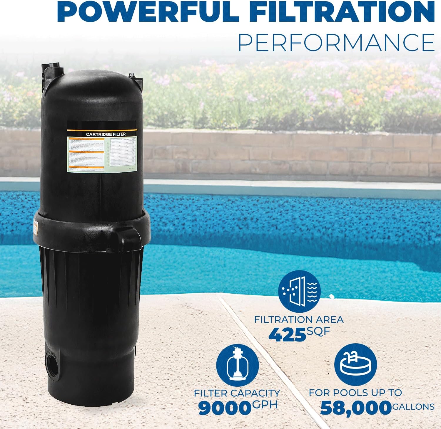 XtremepowerUS 175 sq/ft Swimming Pool Cartridge Filter In-Ground Pool/Spa Swimming Pool Filter for Pool Up to 52,800 Gallons, Pressure Gauge, Filter Included, 2" Inlet/Outlet