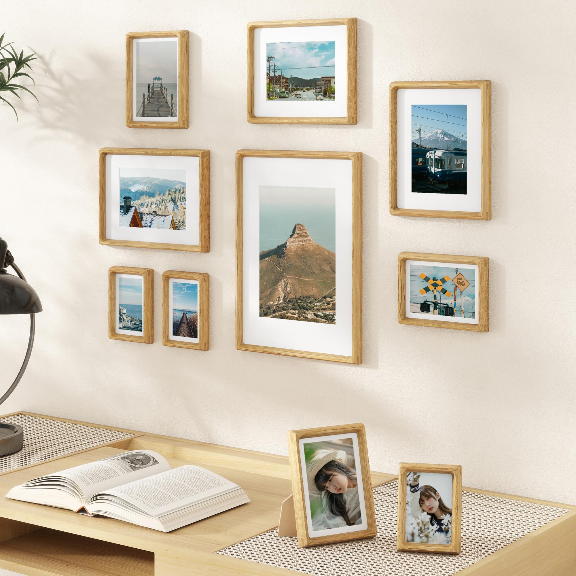 Amazon.co.jp: 5x7インチの額縁、強化ガラス付き天然オーク材の5x7