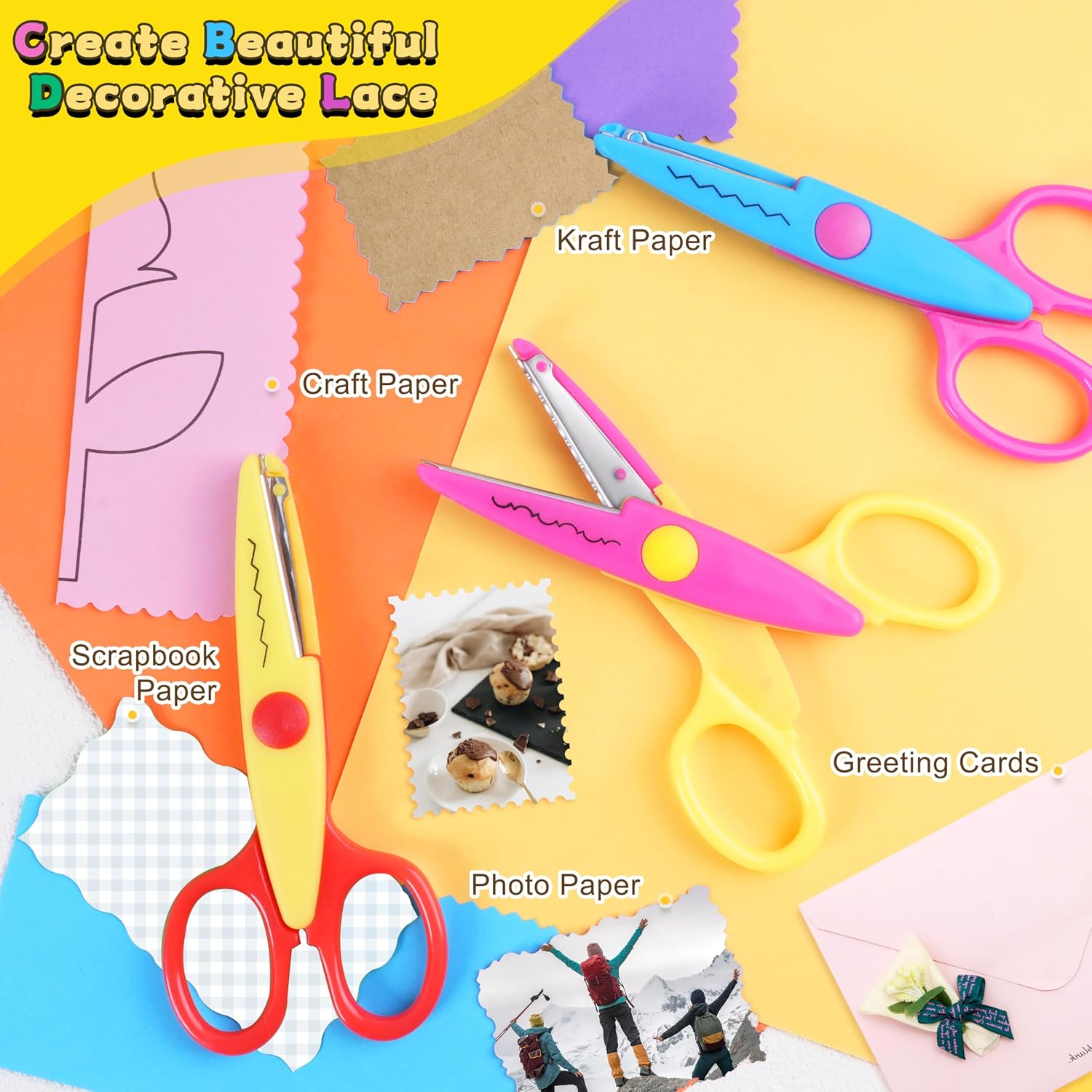 8 Pcs Craft Scissors Decorative Edge, ABS Resin 6 Pattern Scissors for Crafting, Colorful Zig Zag Scissor, Scrapbook Scissor