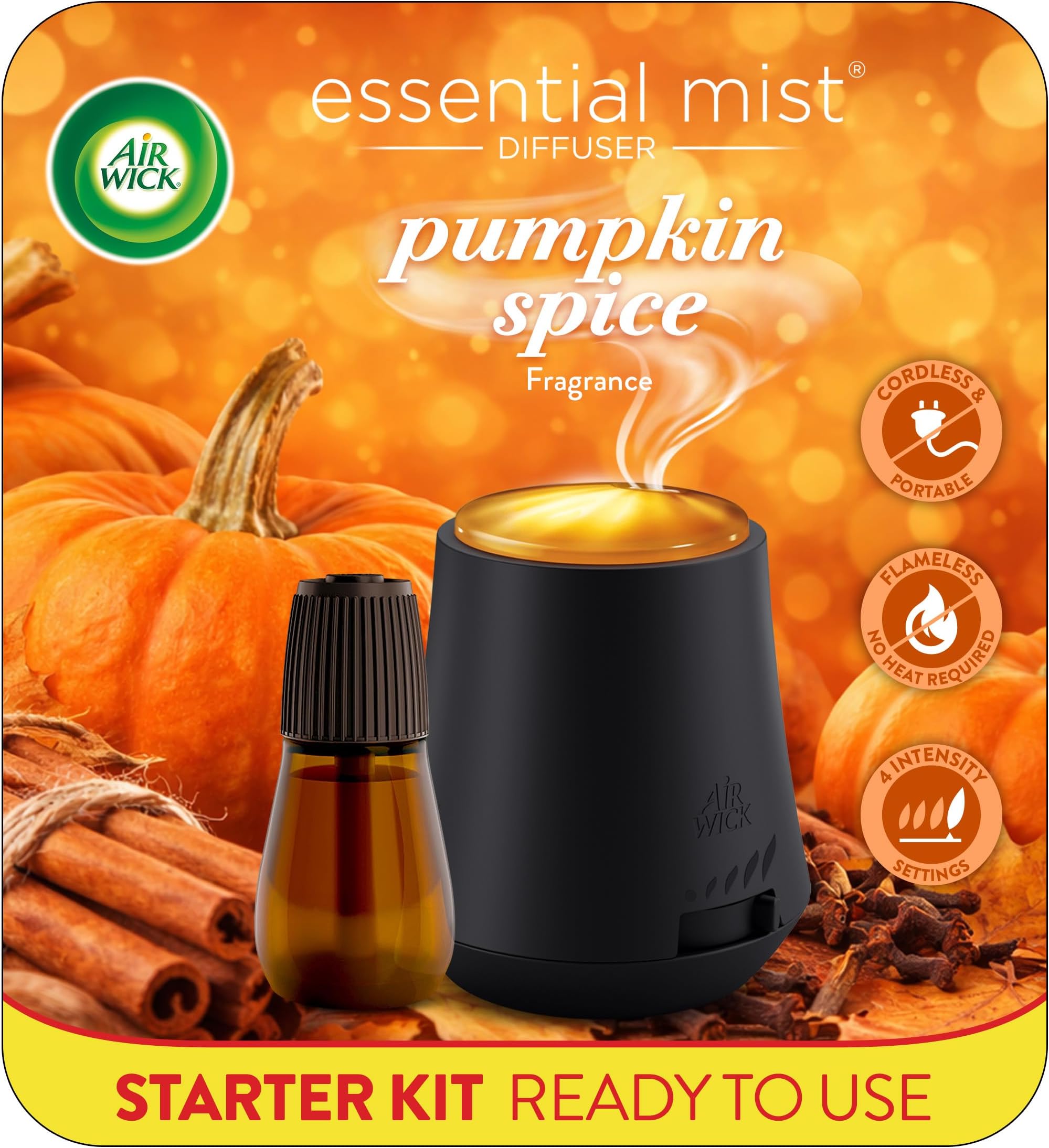 Essential Mist Starter Kit (Diffuser + Refill), Pumpkin Spice, Fall Scent, Fall Spray, Essential Oils Diffuser, Air Freshener