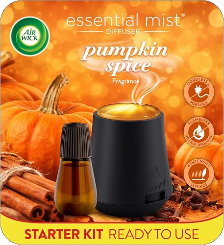 Air Wick Essential Mist Diffuser +Refill Kit, Pumpkin Spice,Fall Scent 2ct
