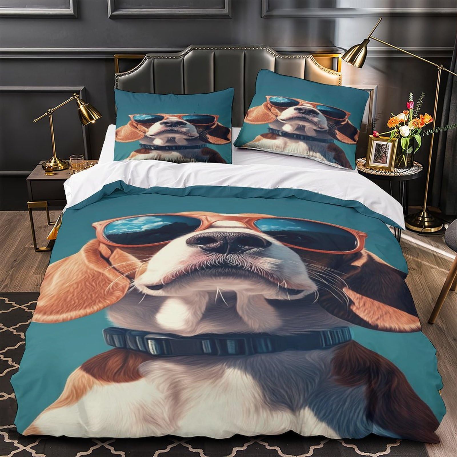 Housse de couette respirante et anti-décoloration motif chien 3D