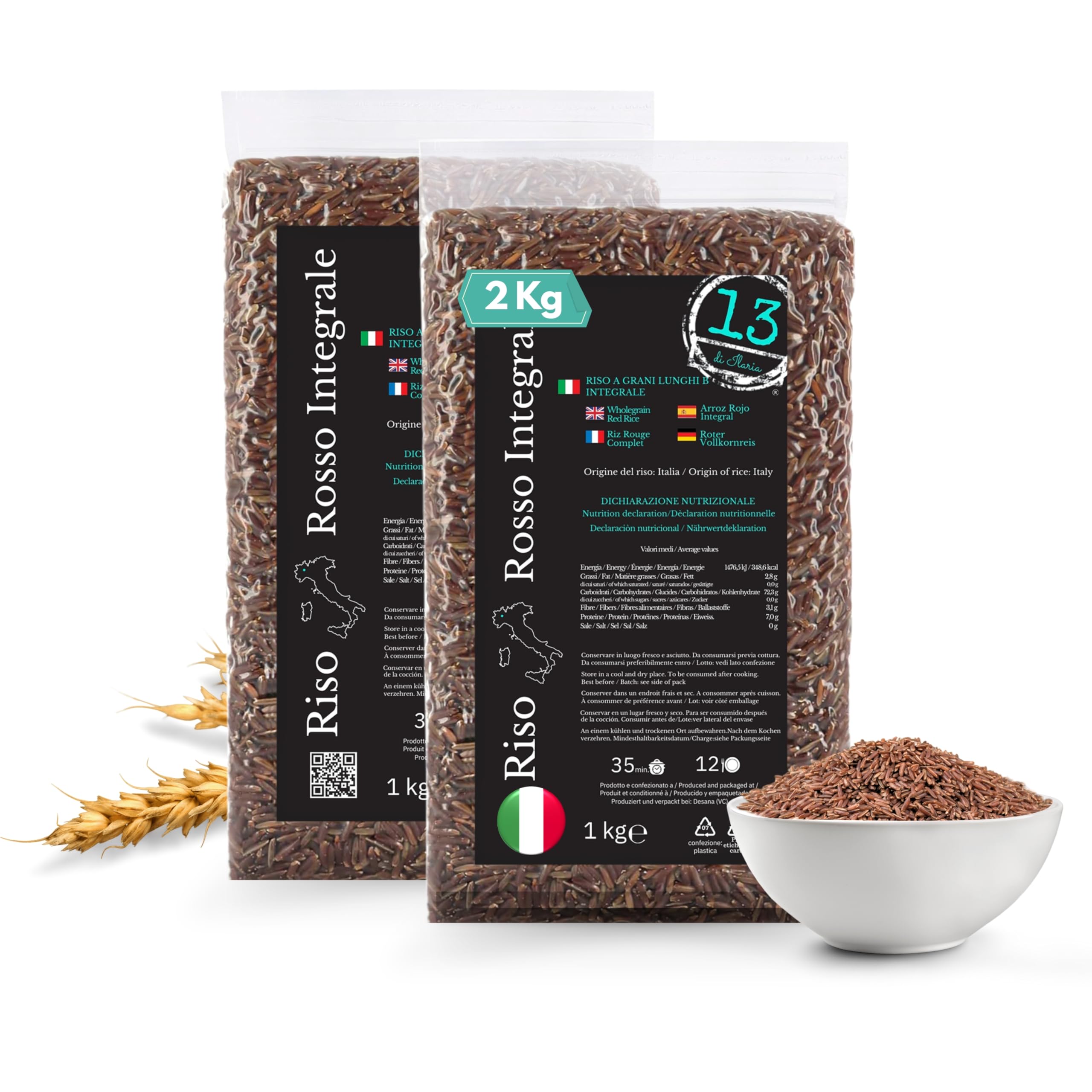Riso Rosso Integrale Italiano 2 kg – Senza Glutine, Ricco di Fibre e Antiossidanti – Croccante e Aromatico – Coltivato in Piemonte – Ideale per una Dieta Sana e Bilanciata | 13 di Ilaria