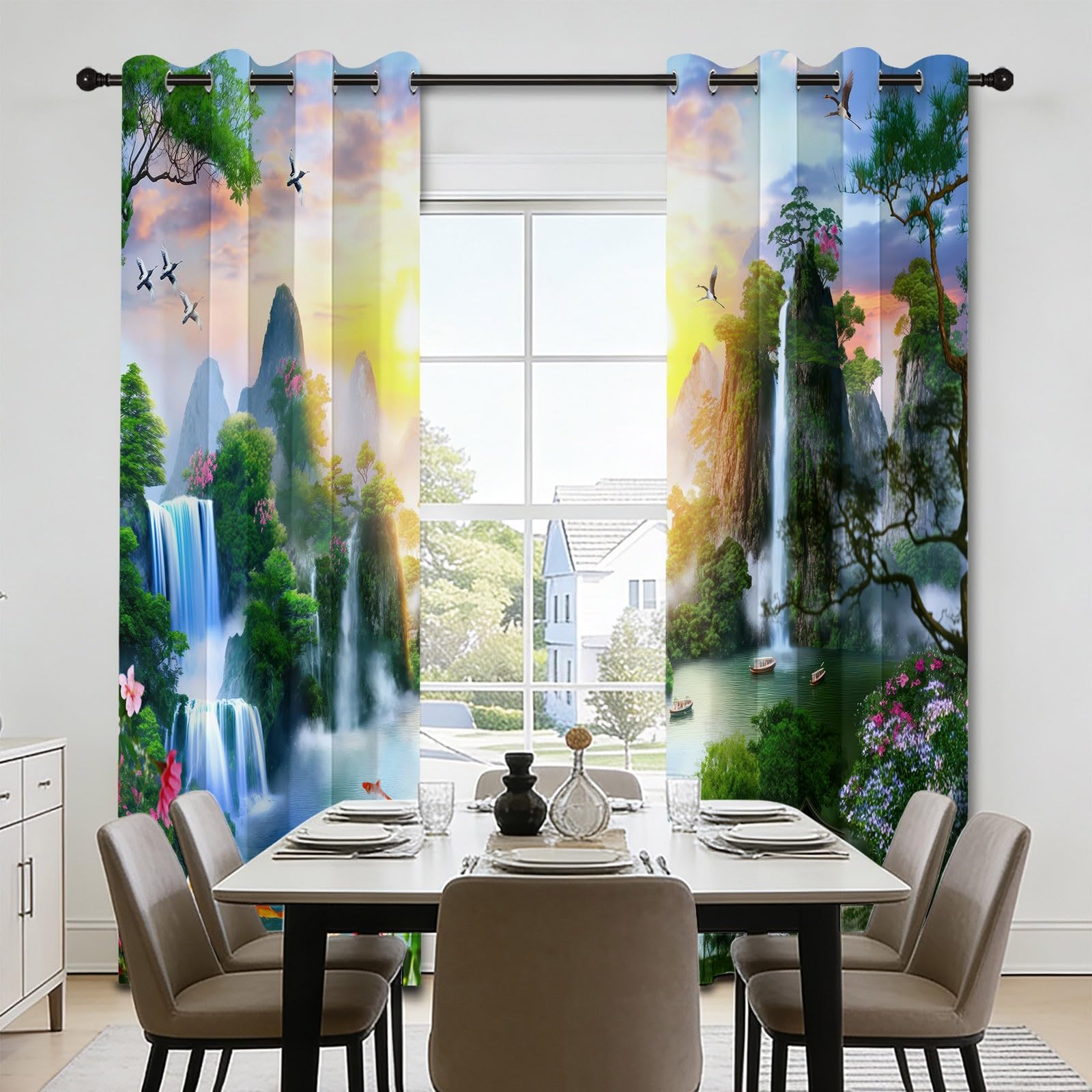 Orientalne zasłony zaciemniające w stylu vintage, 140 l x 200 cm, wodospad koi, dekoracja okienna salonu, sypialni, izolacja termiczna, 2 panele