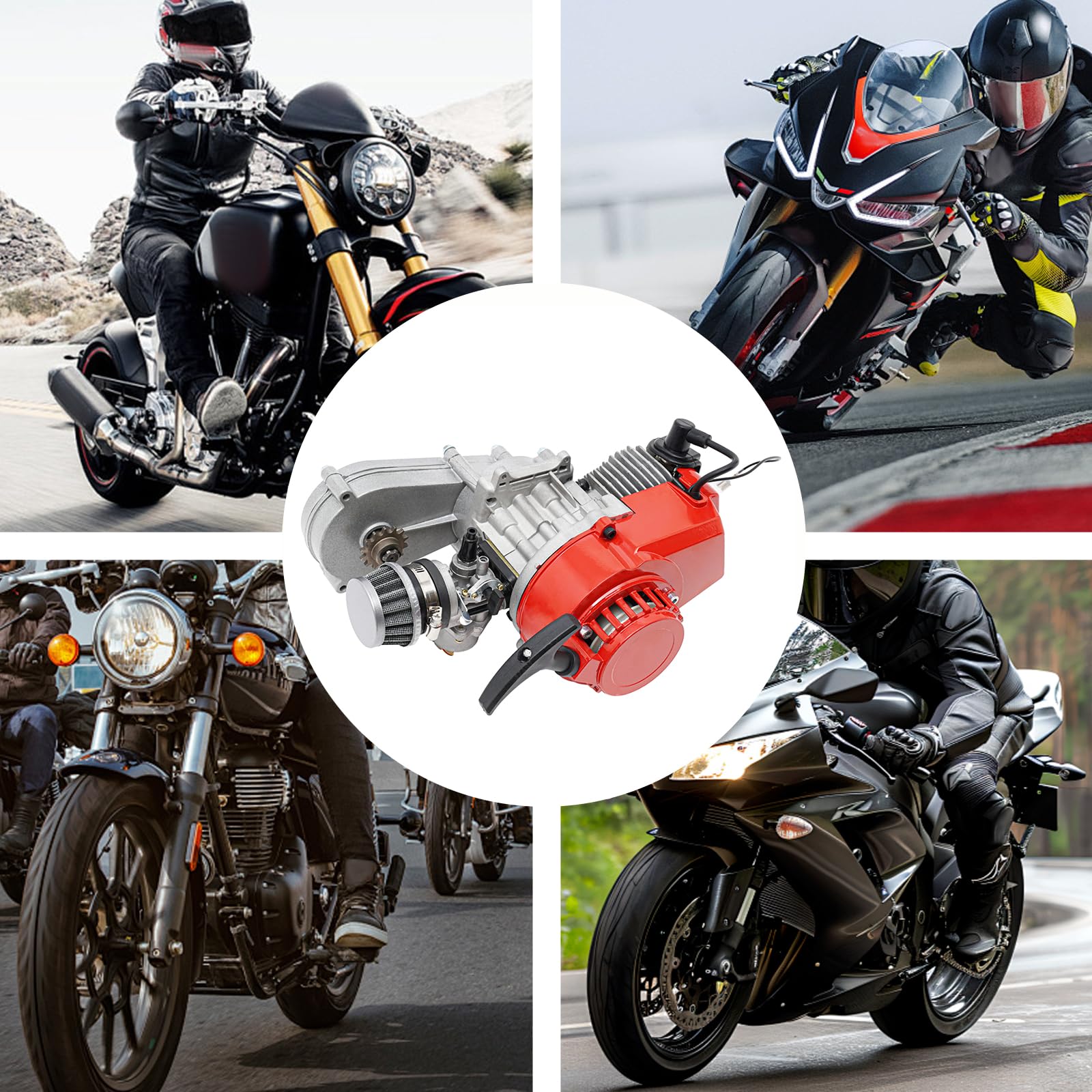 Motor de gasolina de 49 cc de 2 tiempos, motor ligero con 1,9 kW de potencia y arranque por cable, velocidad máxima de 48 km/h, ahorro de combustible para motos pequeñas, minimotos Dirt Bike ATV