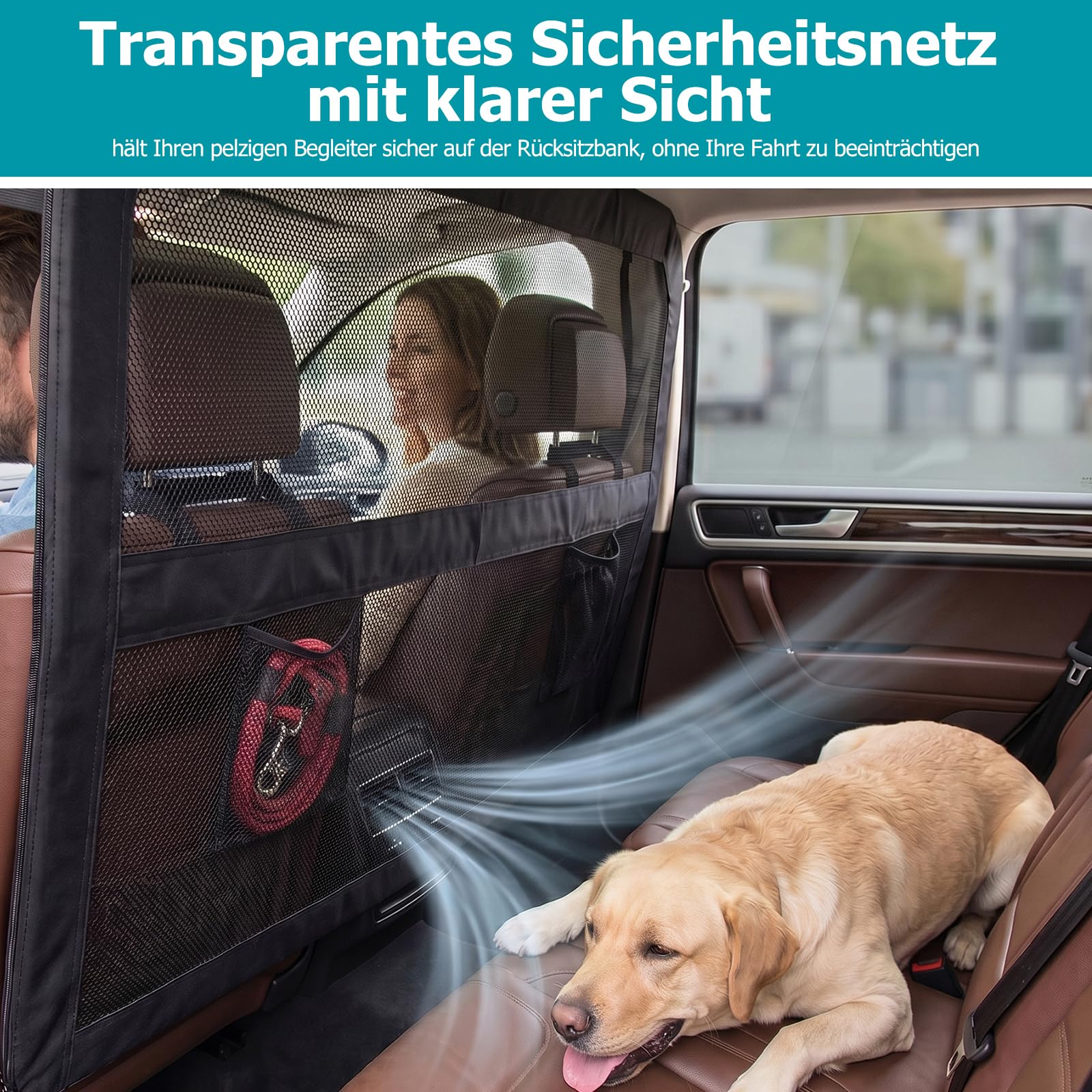 Hundegitter für Auto Rücksitz & Kofferraum mit Breiterer Abdeckung, Universal Fit für Auto & SUV, Hunde Auto Trenngitter mit Transparentem Netz und Stabilem Metallrahmen Hundeschutzgitter