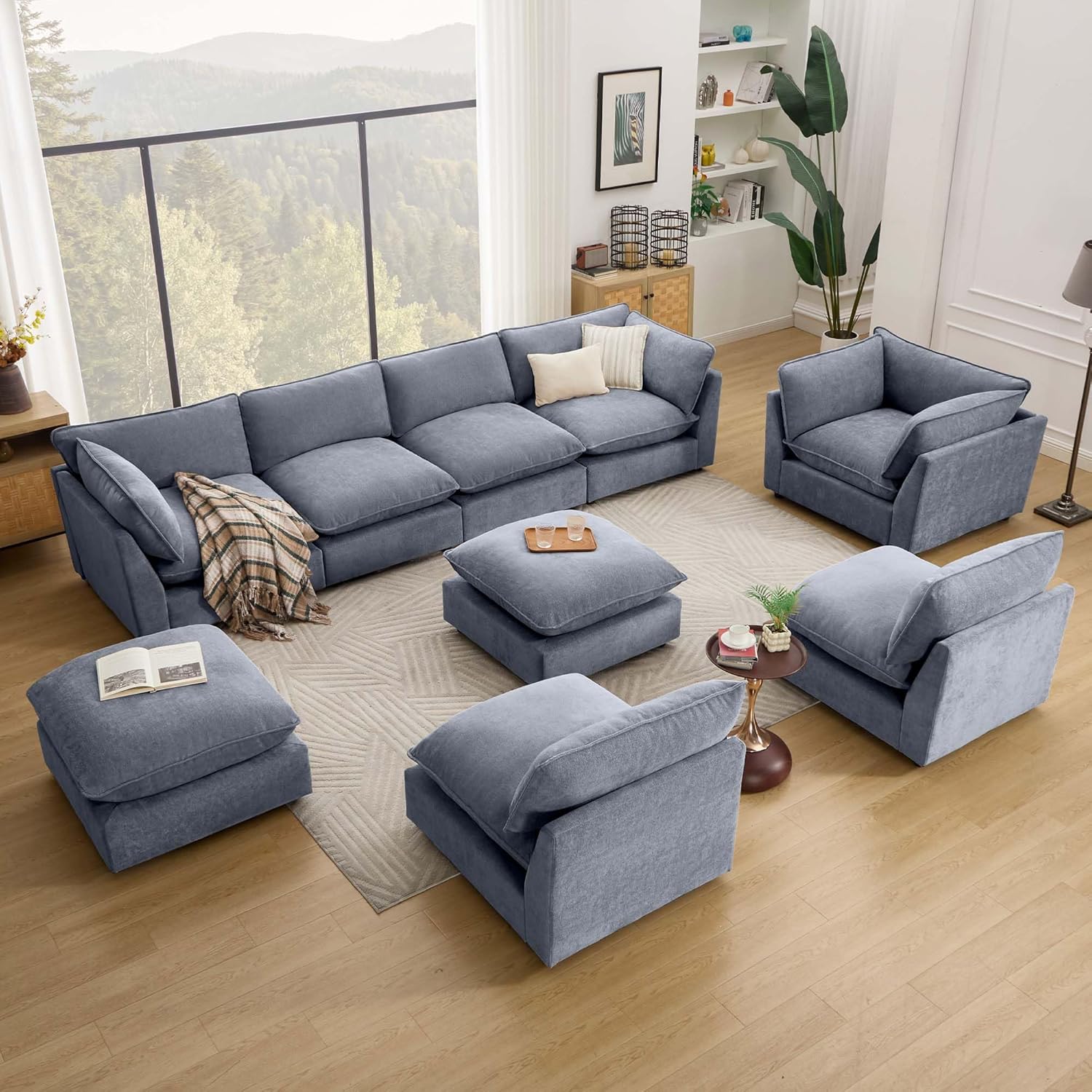 Iroomy Modular Sectional Sofa, Oversized Chenille Cloud Couch, Deep Comfy Seat, 2-Seater Sofas Couches for Living Room, Dusty Blue | Premium Chenille, Without Compress, Oversized, Cloud Comfort, Thick Cushions