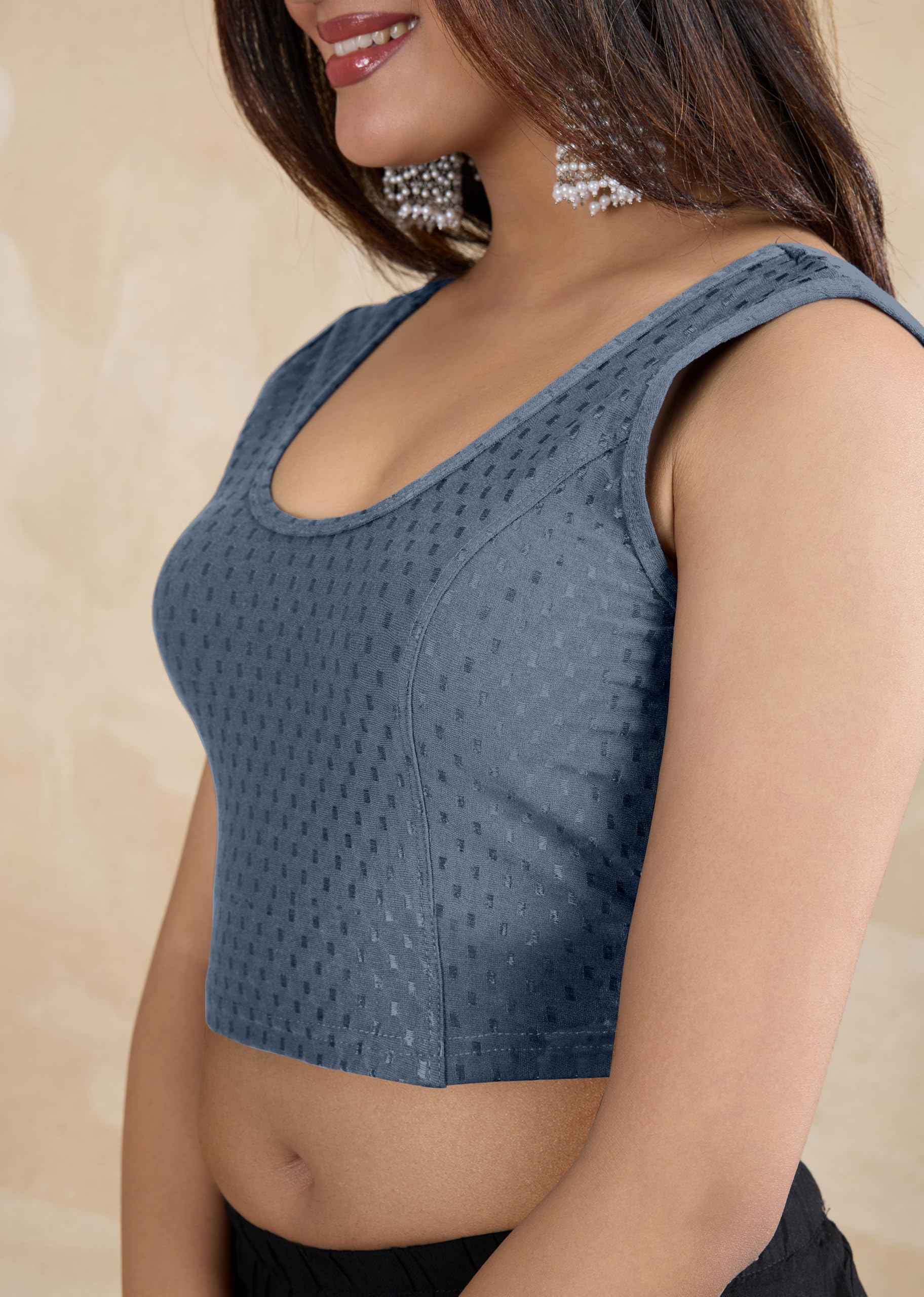 TRENDMALLS Damen Dobby reine Baumwolle Elastin dehnbar fertig konfektioniert stilvolle Saree-Bluse bereit zum Tragen