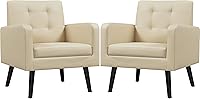 Vista 14 de Yaheetech Sillas de acento de mediados del siglo, silla moderna tapizada para sala de estar, sillón acogedor con respaldo abotonado y patas