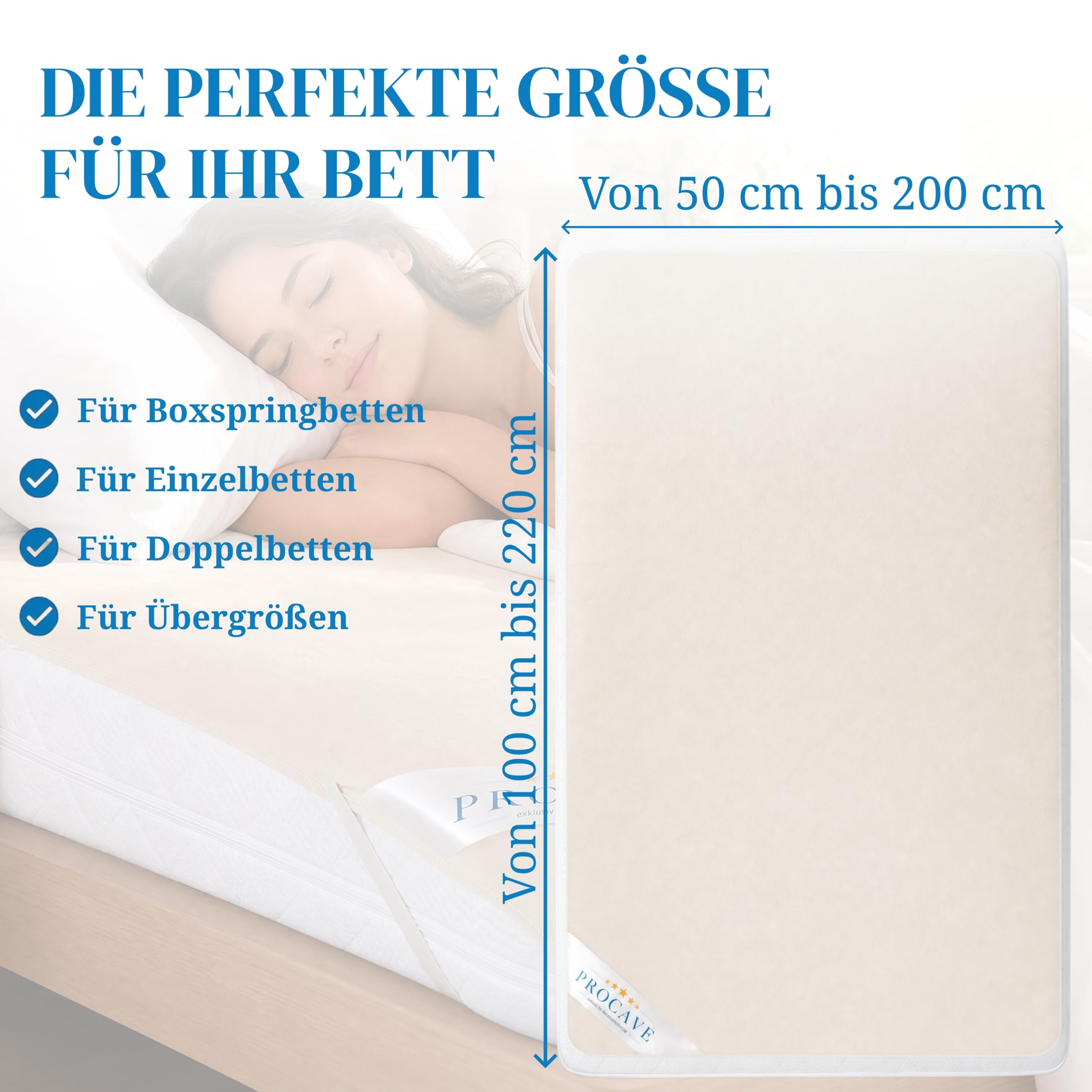 PROCAVE Nakładka na materac ze 100% bawełny, naturalny ochraniacz na materac, oddychający, wysokiej jakości nakładka Molton jako ochrona materaca, jakość premium, Made in Germany, 180 x 200 cm