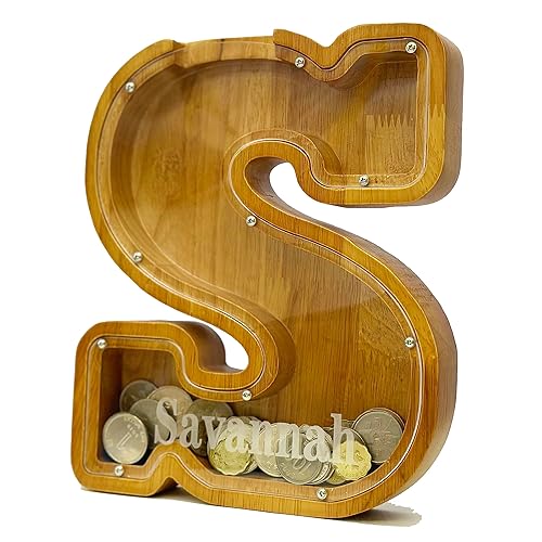 Vista 21 de Personalized Wooden Alphabet Piggy Bank-Kids Piggy Bank-Boys Girls Piggy Bank-Coin Piggy Bank-Bank-Can be Used as Christmas-Birthday Gift-Kids Gift