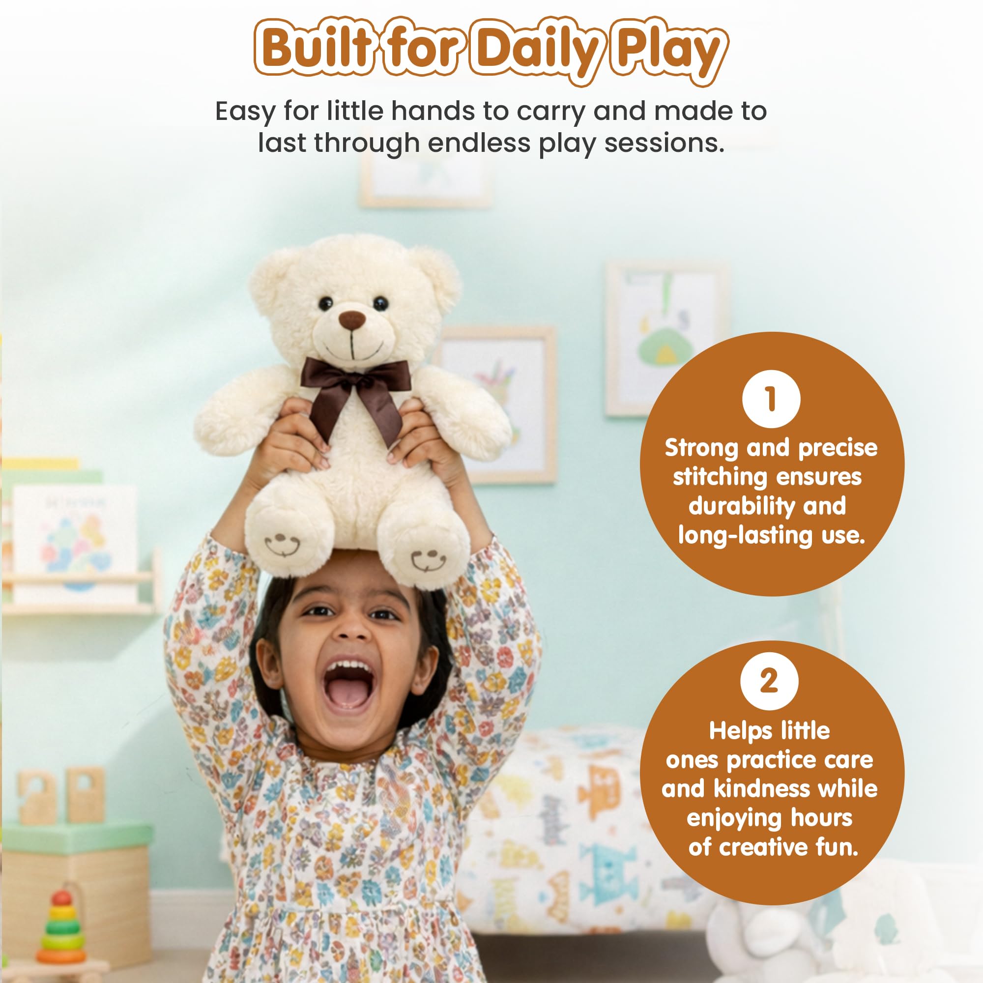 Kidology Cute Huggable Teddy Bear Soft Toy | Ultra-Soft Plush Stuffed Animal for Kids, Boys & Girls | Safe & Washable Teddy Bear | Birthday, Valentine & Baby Gift | Premium Soft Toy (Cream) 2
