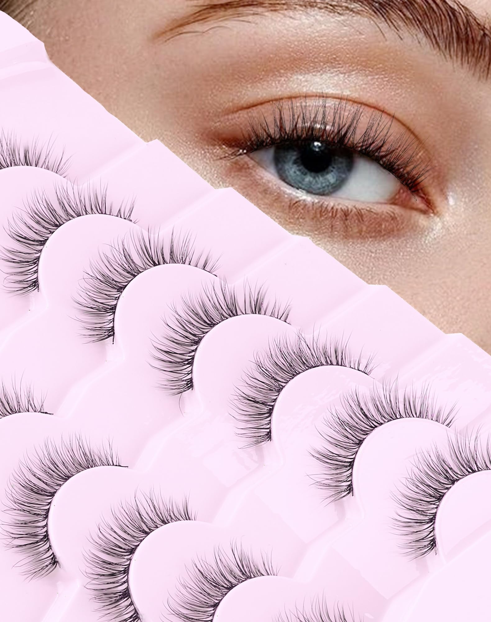 Onlyall Wispy Lashes Natural Look Short Eyelashes Lite Volume Fake Eyelash Soft Eye Lash Pack 7 Pairs D4(5-12MM)