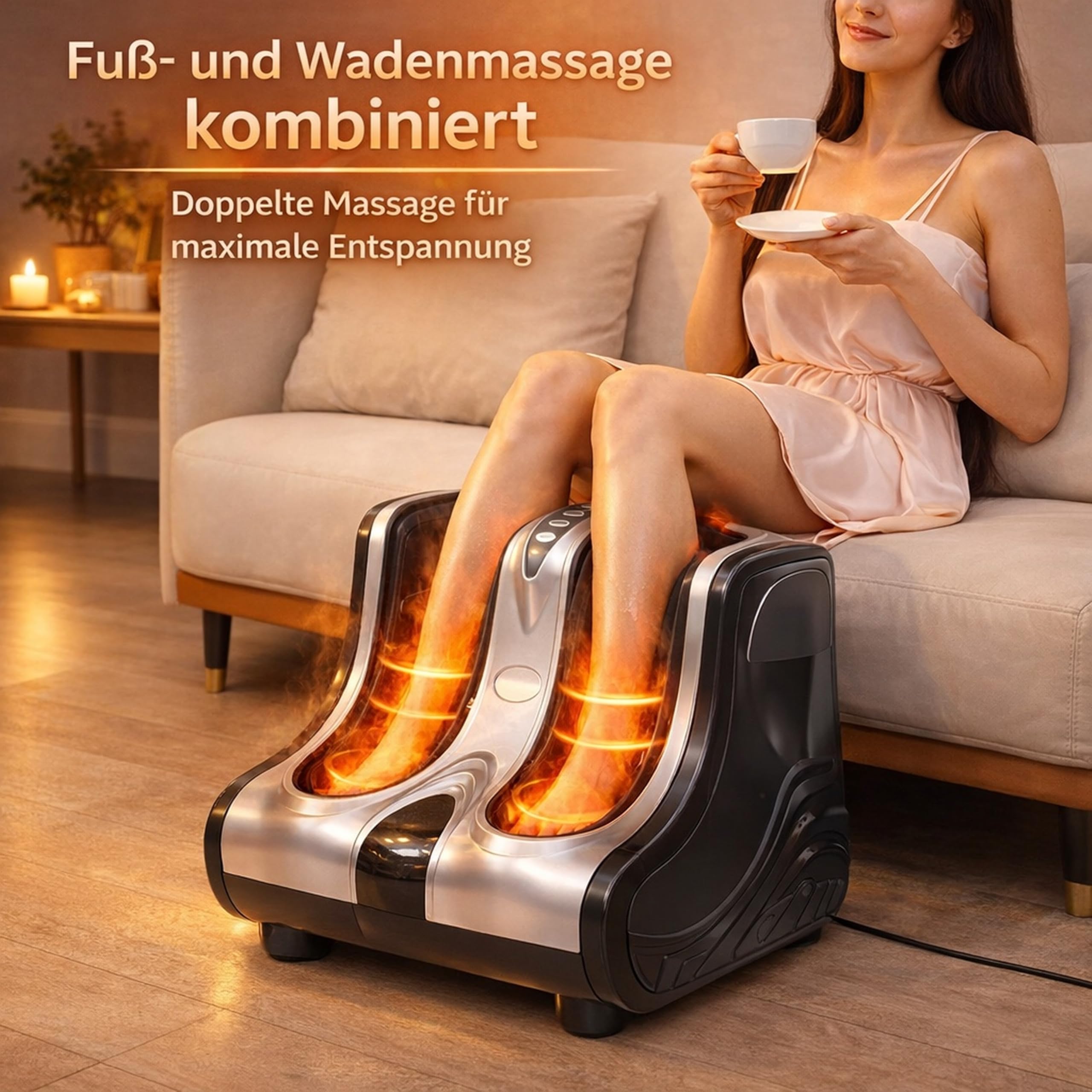 MoCho® Fußmassagegerät Fußmassage Elektrisch mit Wärme & Luftdruck – 360° Airbag Kompression für Füße & Waden – Shiatsu Massagegerät gegen Schmerzen, Muskelkater & schwere Beine – 3 Intensitätsstufen