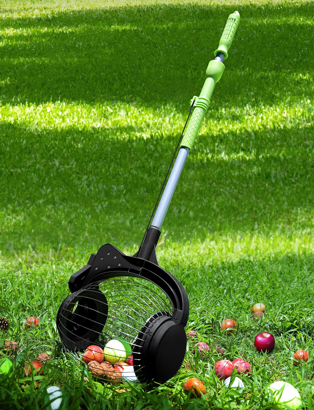 Nut Gatherer for Walnuts with 1.8-Gallon Capacity, No-Bend Emptying Design?Acorn Picker Upper Roller Suitable for 1.2"-3.6" Walnuts,Chestnuts, Fallen Apples & Tennis Balls(No Small Acorns)