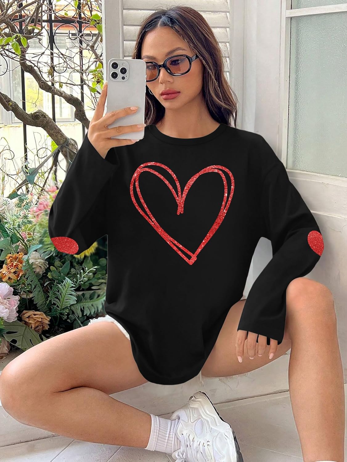 Valentines Day Shirts Women Love Heart T-Shirts Casual Long Sleeve Valentines Day Graphic Tees Tops - Image 3