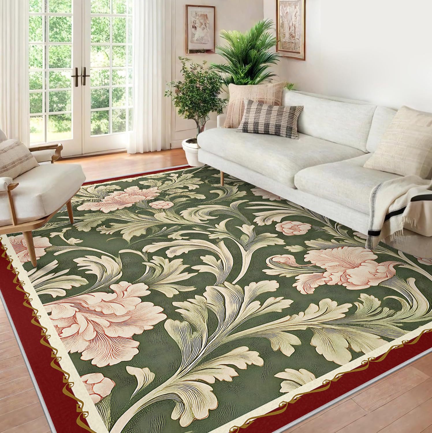 Dywan 160x230 dywanik powierzchnia vintage różowy zielony drukowany liść zmywalny salon retro zużyty duży miękki włos antypoślizgowy wewnątrz do sypialni kuchni przedszkola stół jadalny biuro